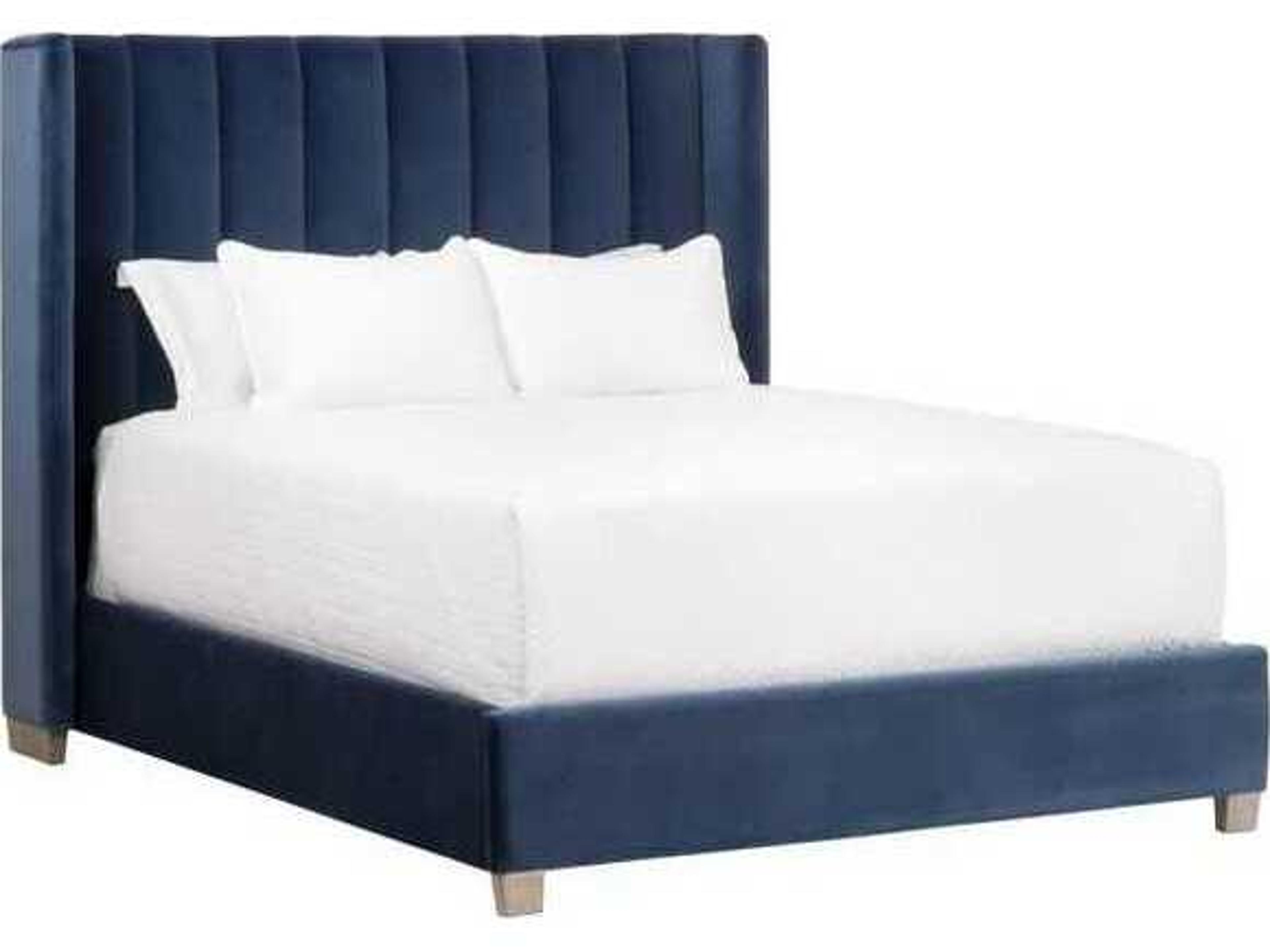 Stitch & Hand - Dining & Bedroom Blue Oak Wood Upholstered Queen Platform Bed