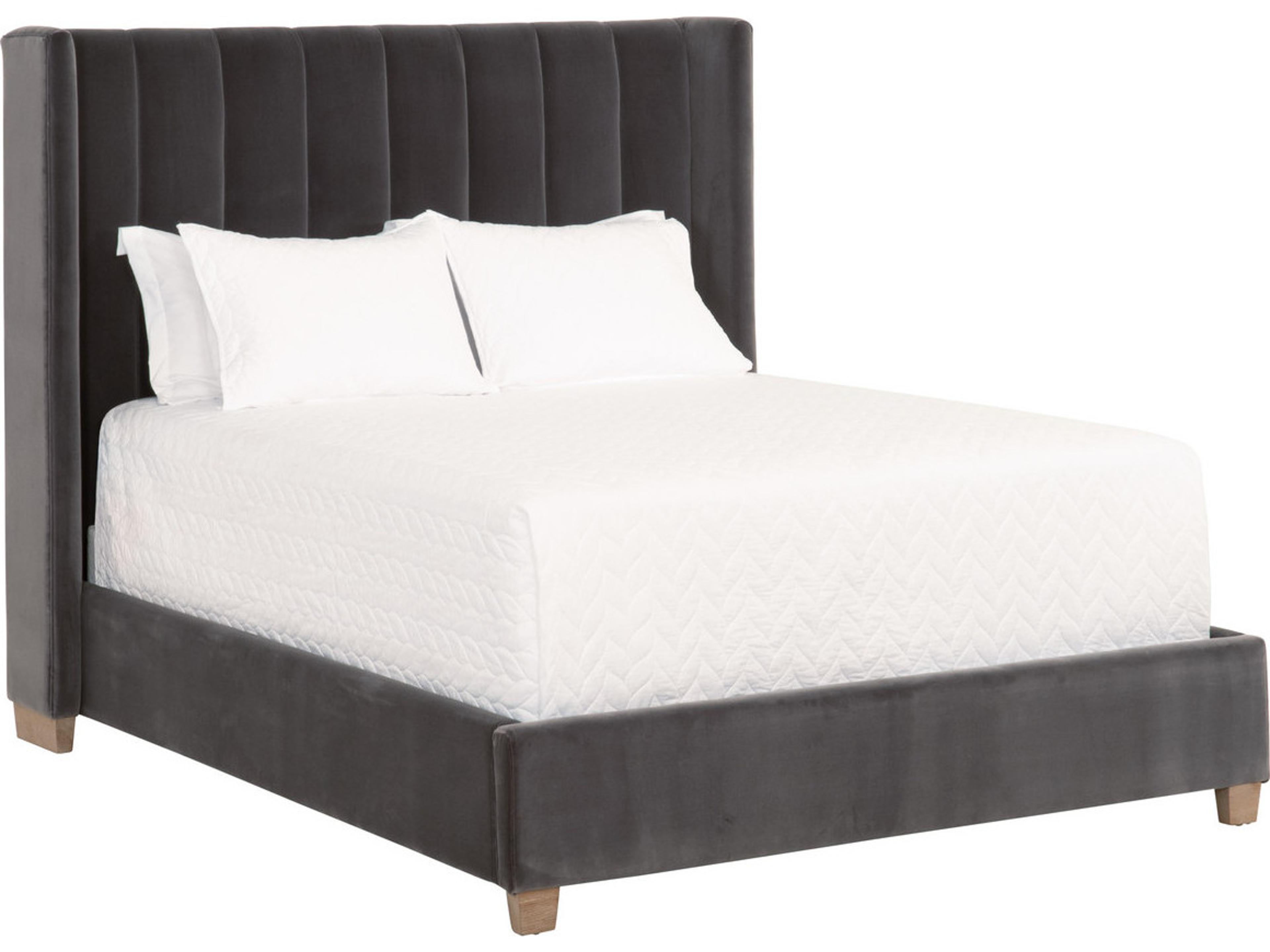 Luxecor Respite Dark Dove Velvet Natural Gray Oak Wood Upholstered California King Platform Bed