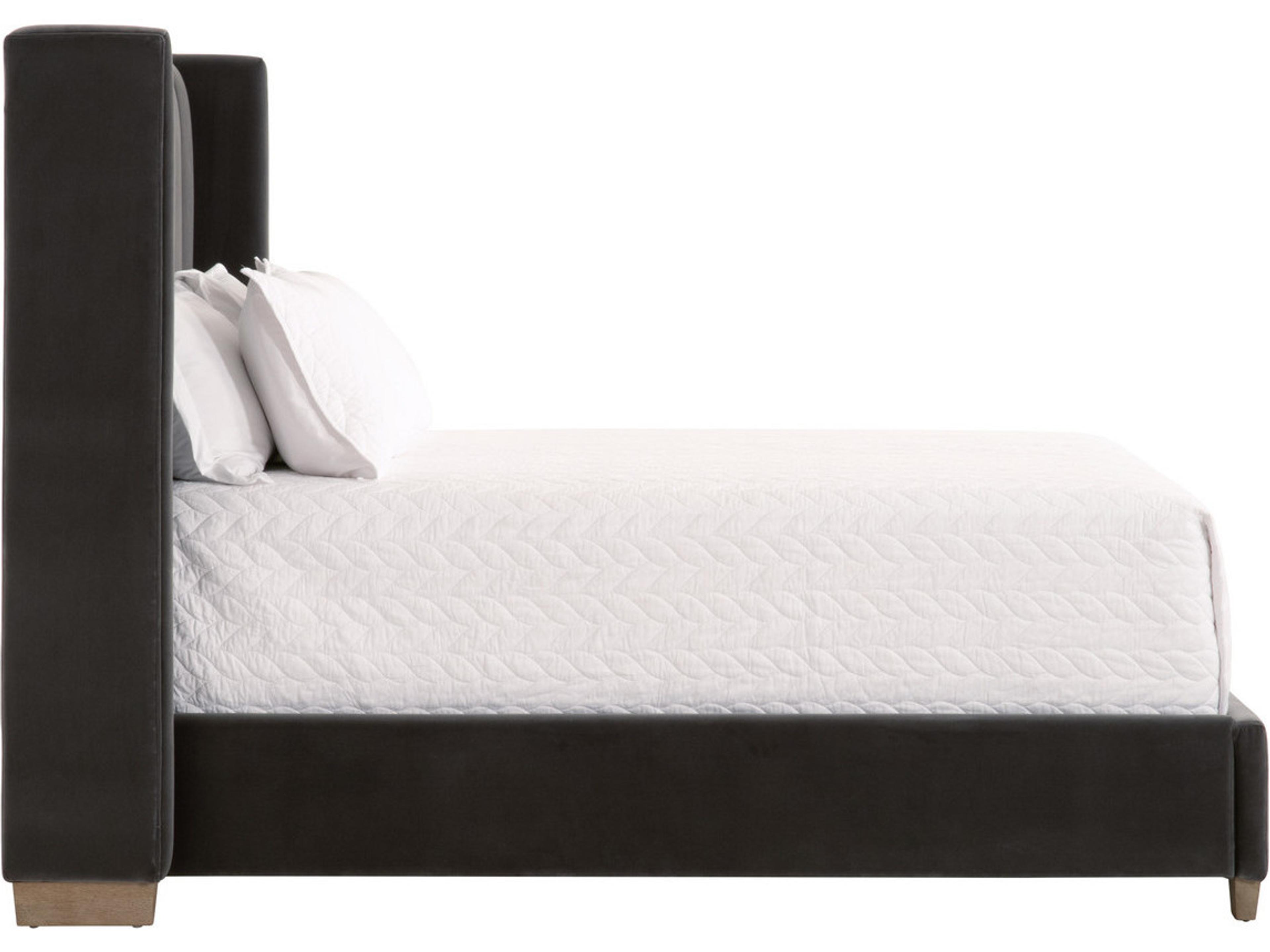 Luxecor Respite Dark Dove Velvet Natural Gray Oak Wood Upholstered California King Platform Bed