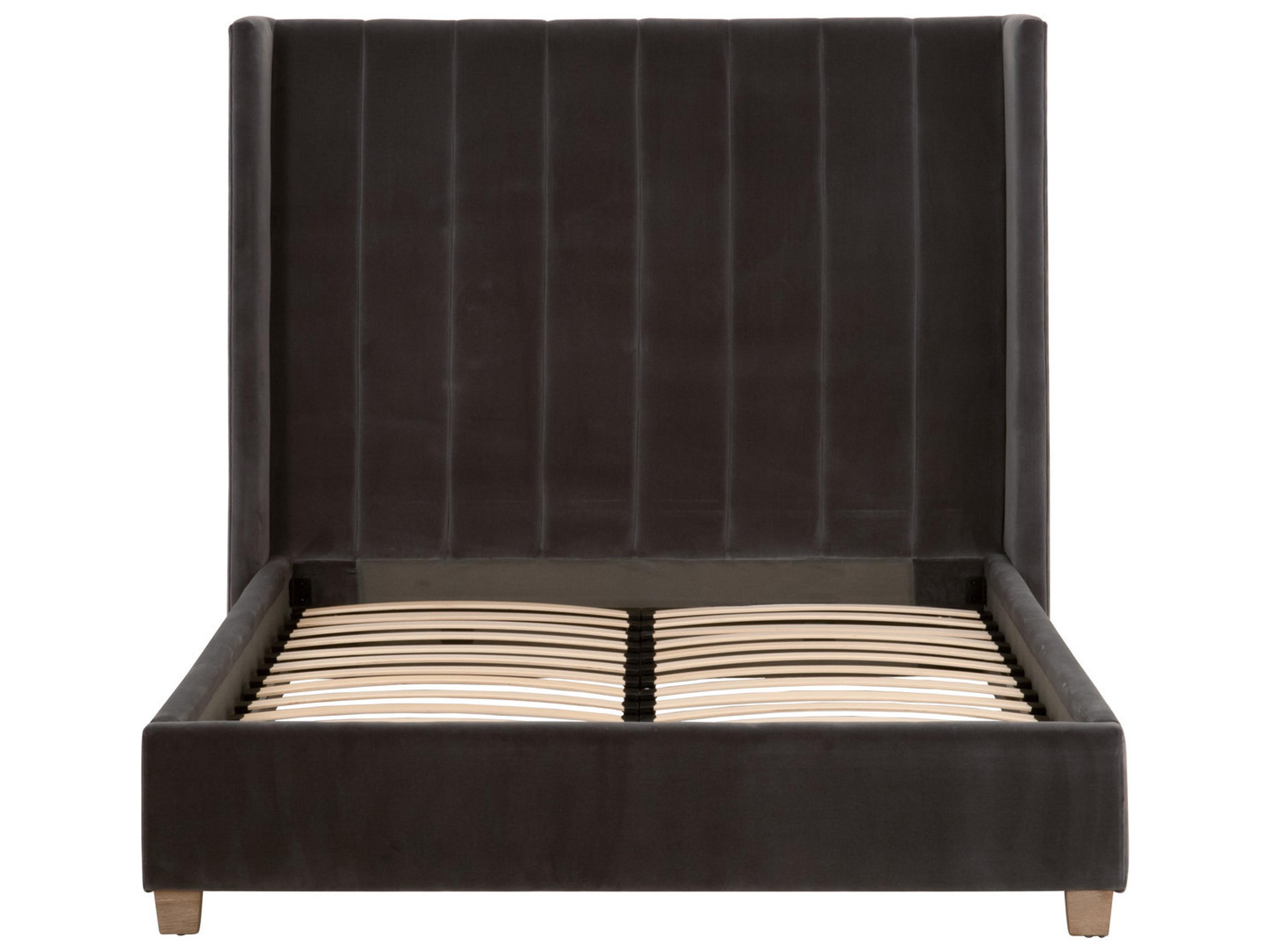 Luxecor Respite Dark Dove Velvet Natural Gray Oak Wood Upholstered California King Platform Bed