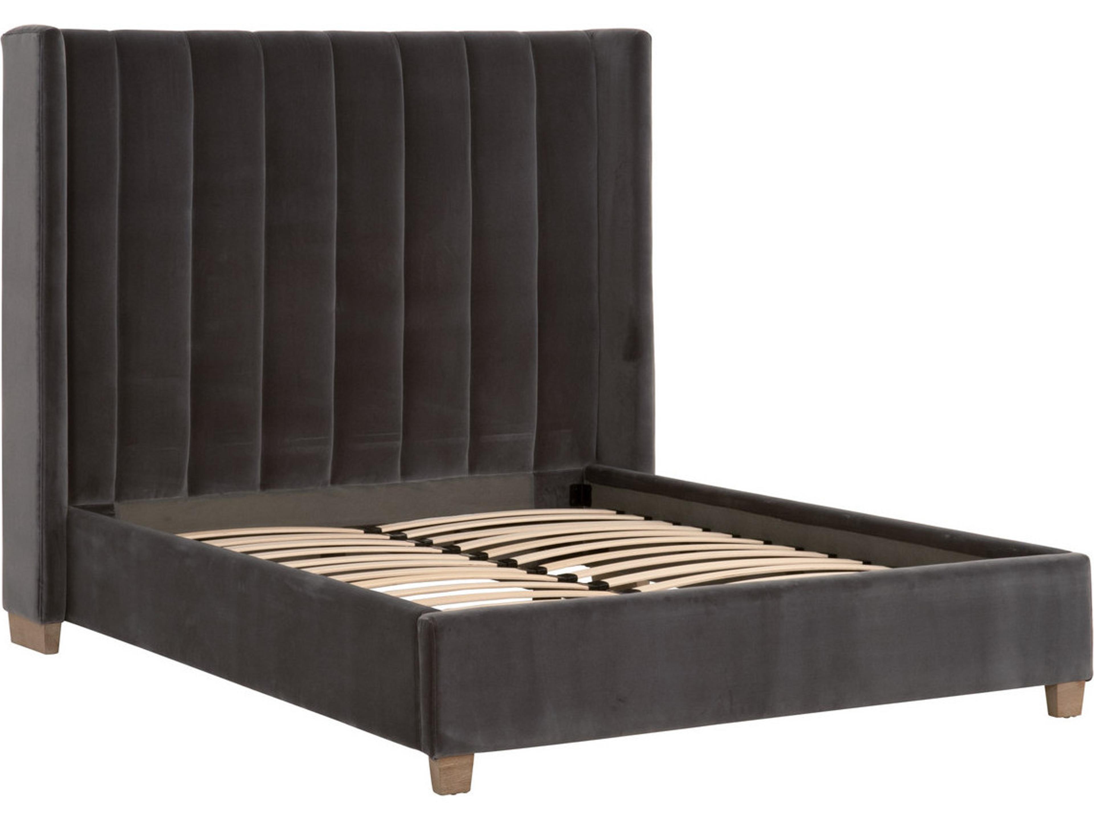 Luxecor Respite Dark Dove Velvet Natural Gray Oak Wood Upholstered California King Platform Bed