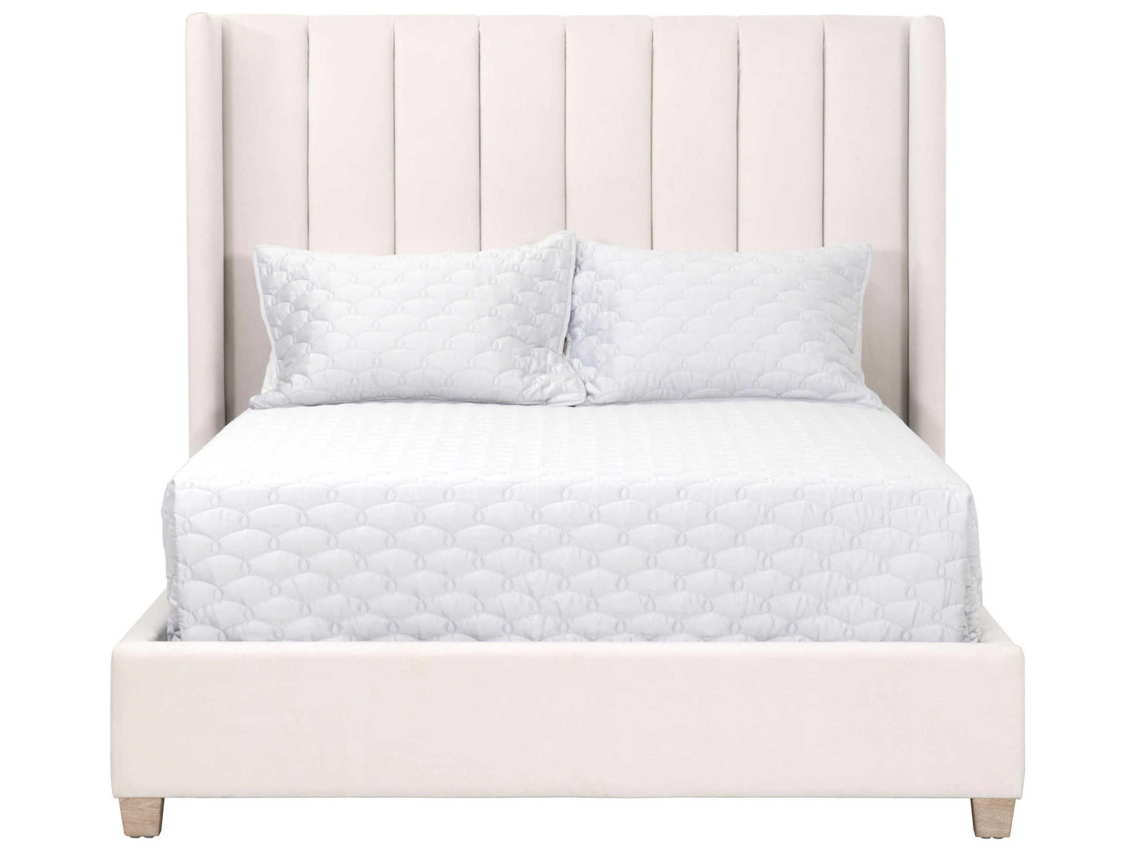 Luxecor Respite Cream Velvet Natural Gray White Oak Wood Upholstered King Platform Bed