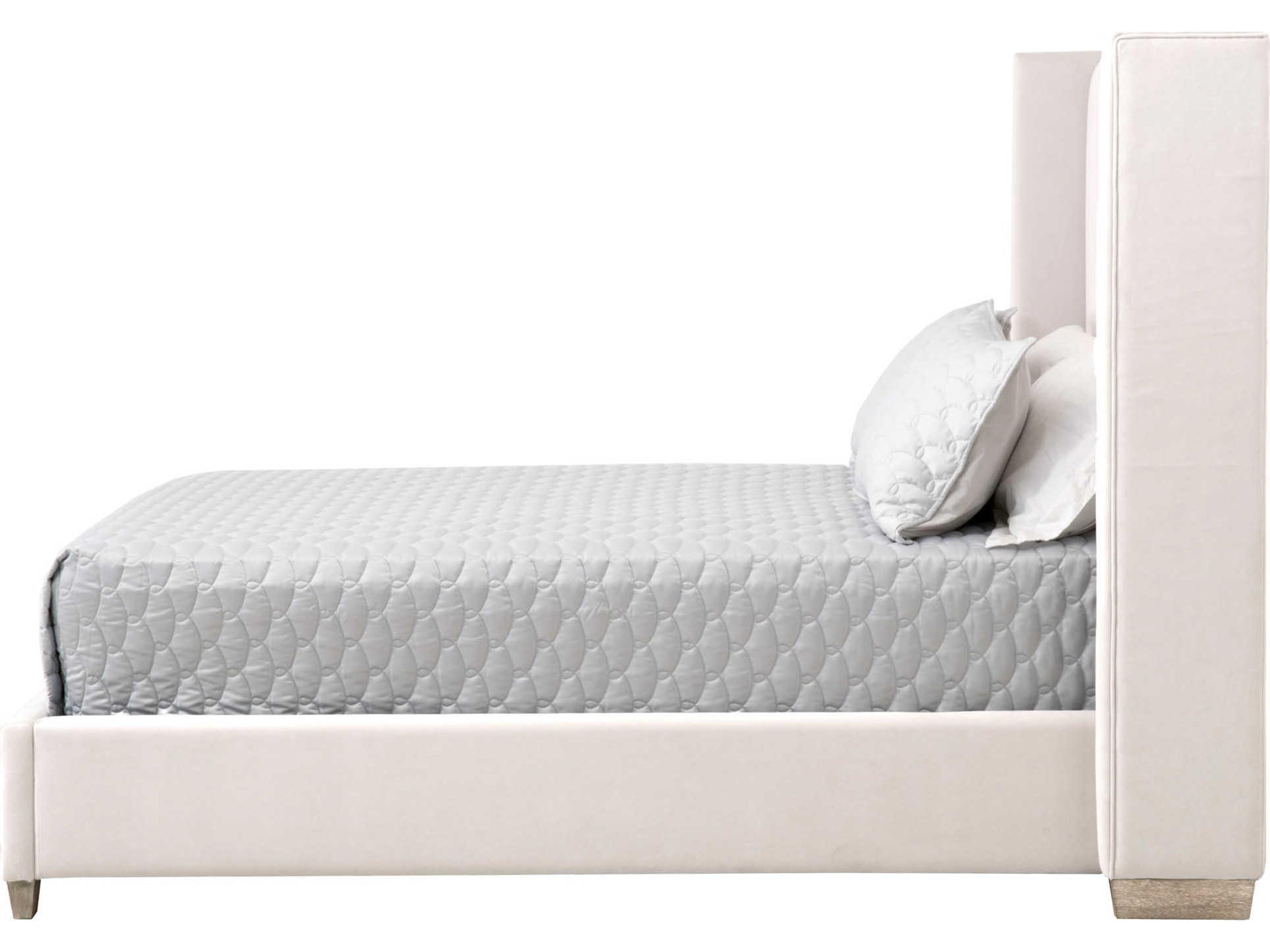 Luxecor Respite Cream Velvet Natural Gray White Oak Wood Upholstered King Platform Bed