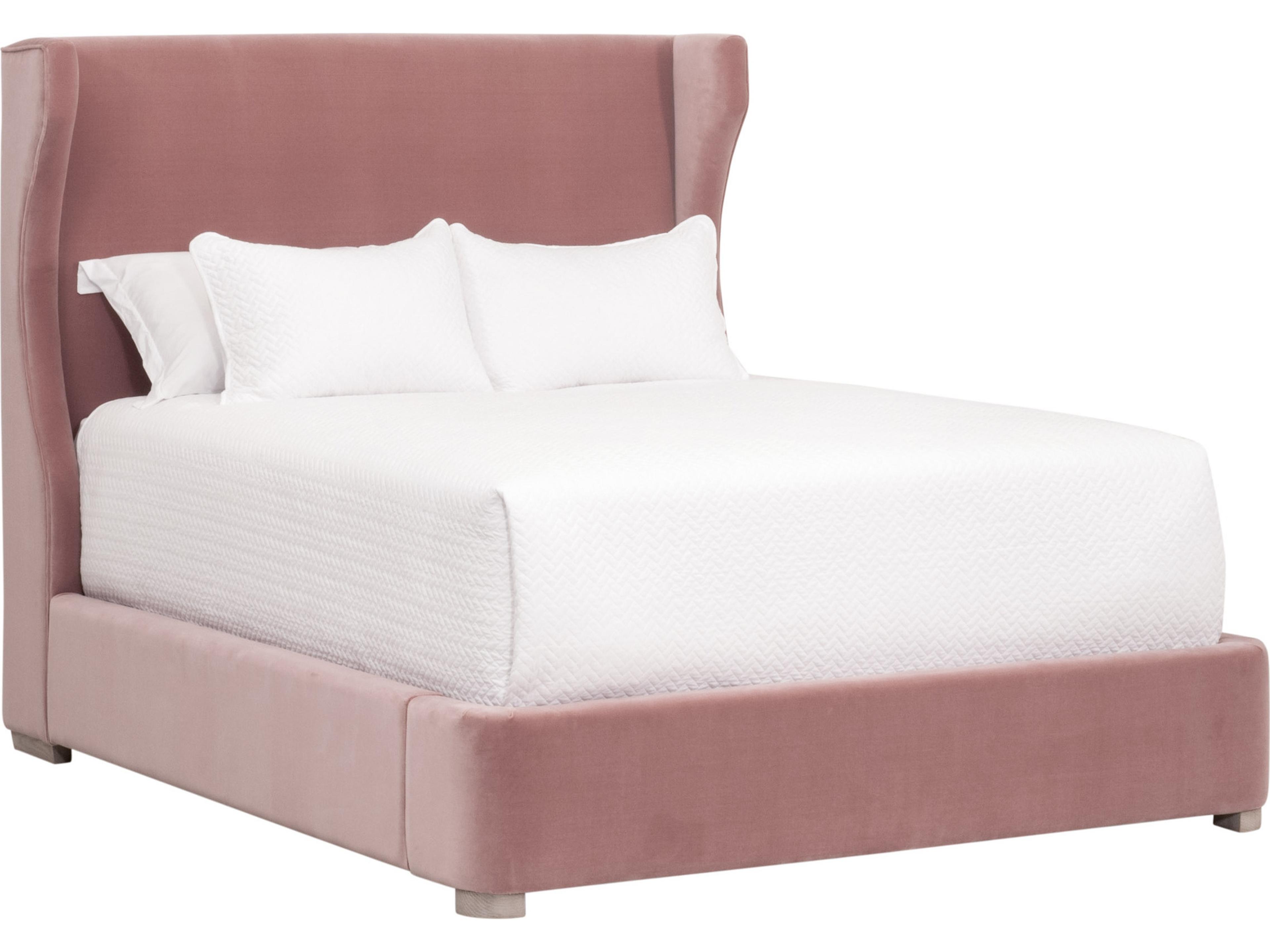 Stitch & Hand - Dining & Bedroom Pink Oak Wood Upholstered Queen Platform Bed