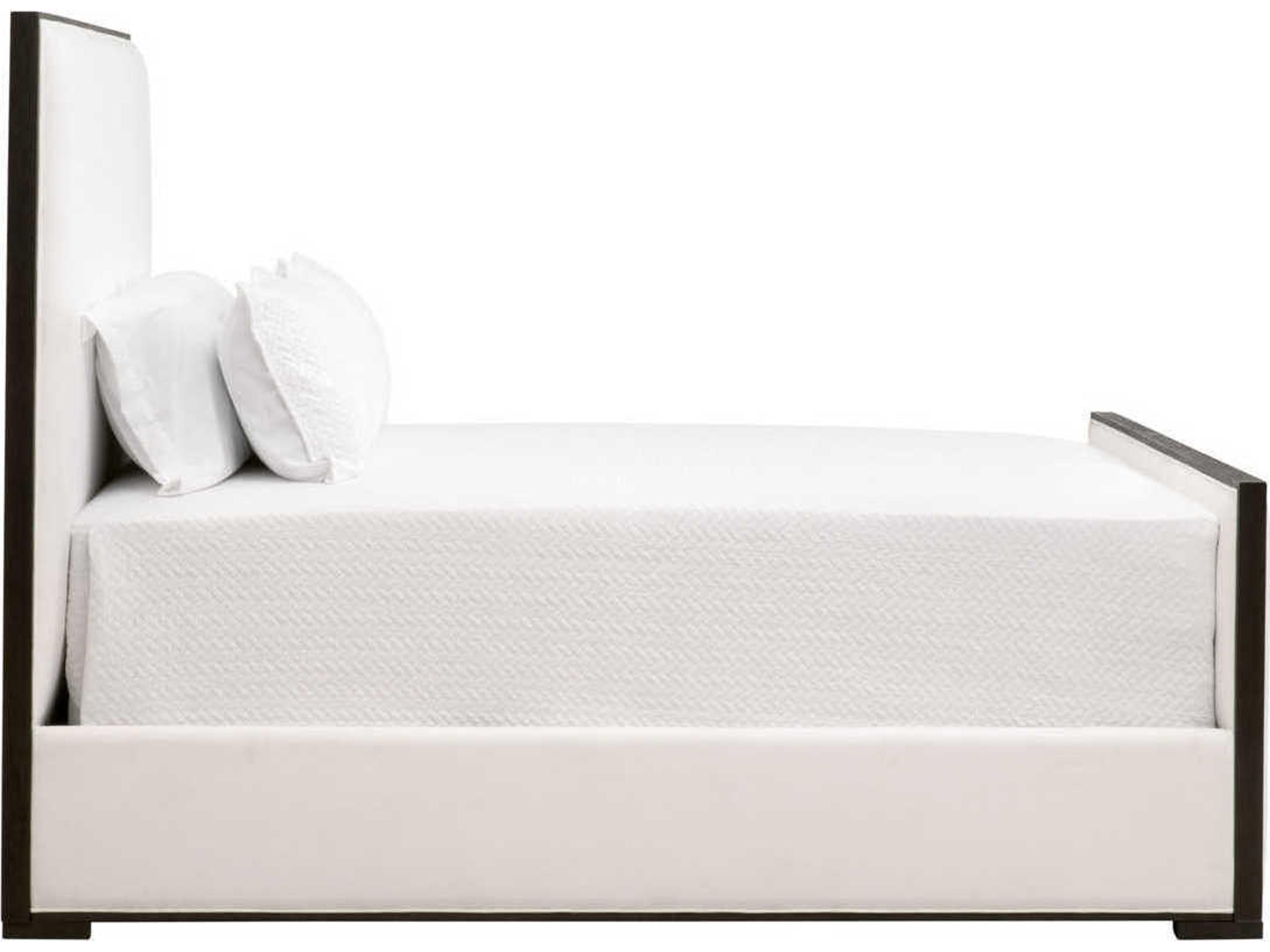 Luxecor Respite Pearl Matte Brown Oak White Wood Upholstered King Panel Bed