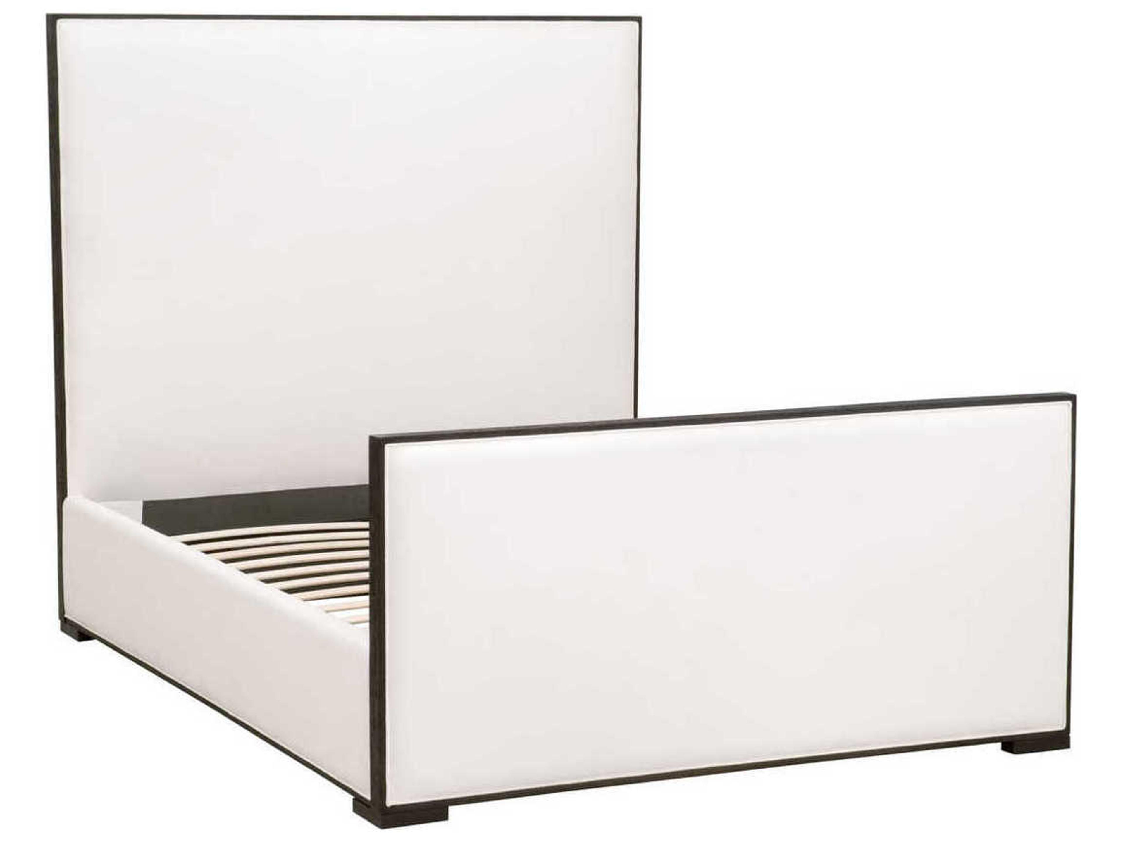 Luxecor Respite Pearl Matte Brown Oak White Wood Upholstered King Panel Bed