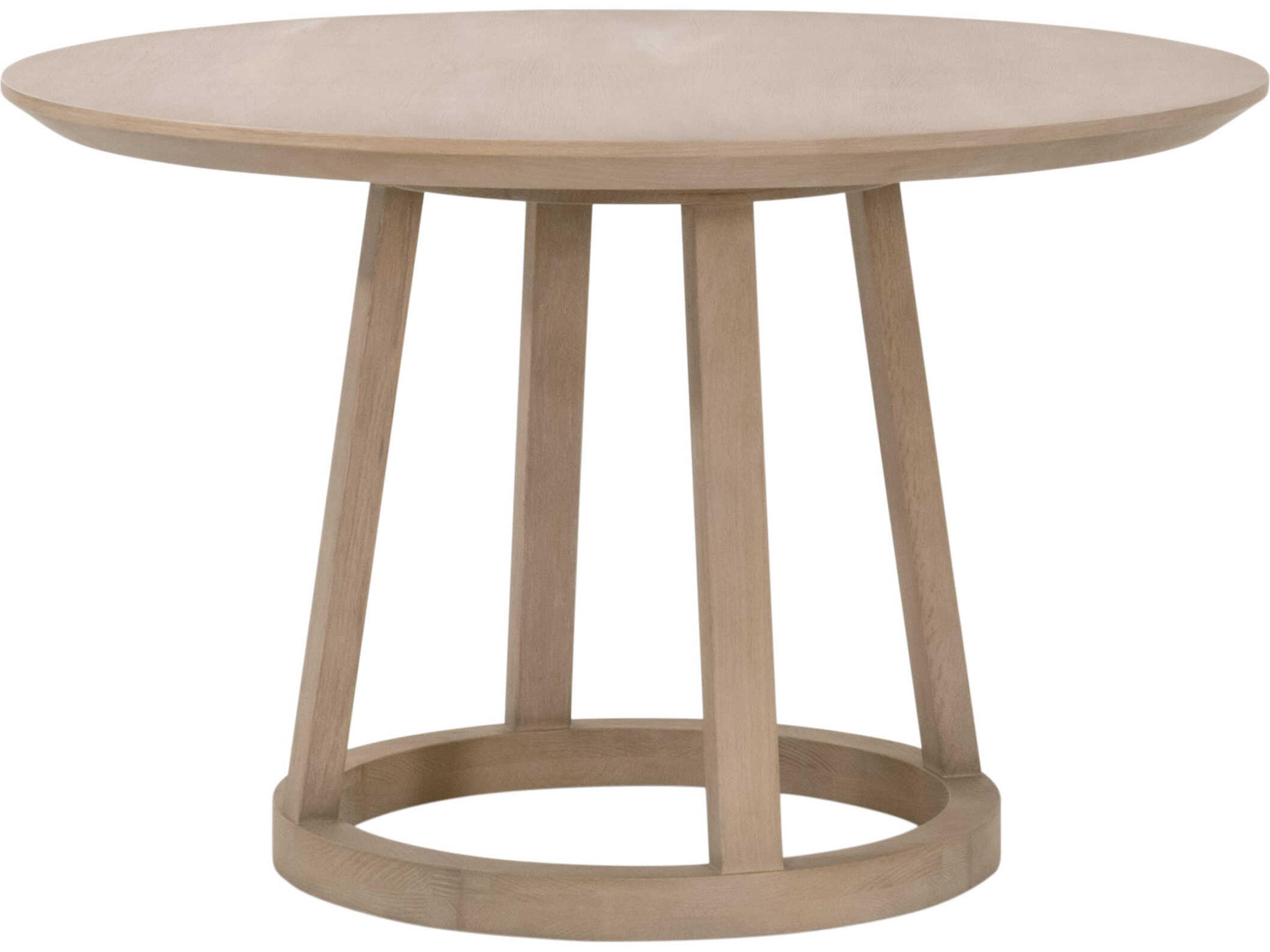 Bella Antique Round Wood Reinforced Smoke Gray Oak Dining Table