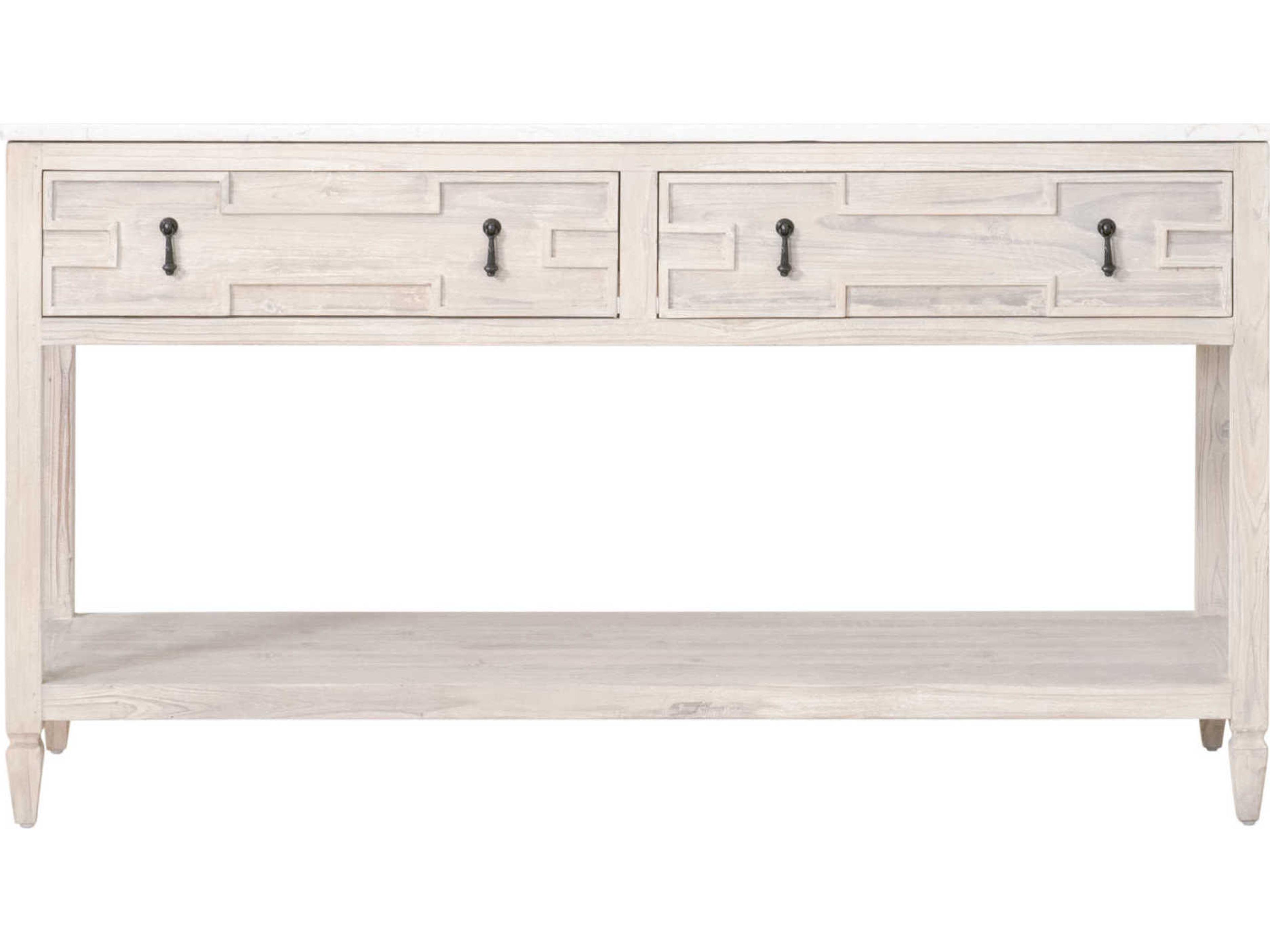 Luxecor Respite Rectangular Stone White Wash Pine Quartz Console Table