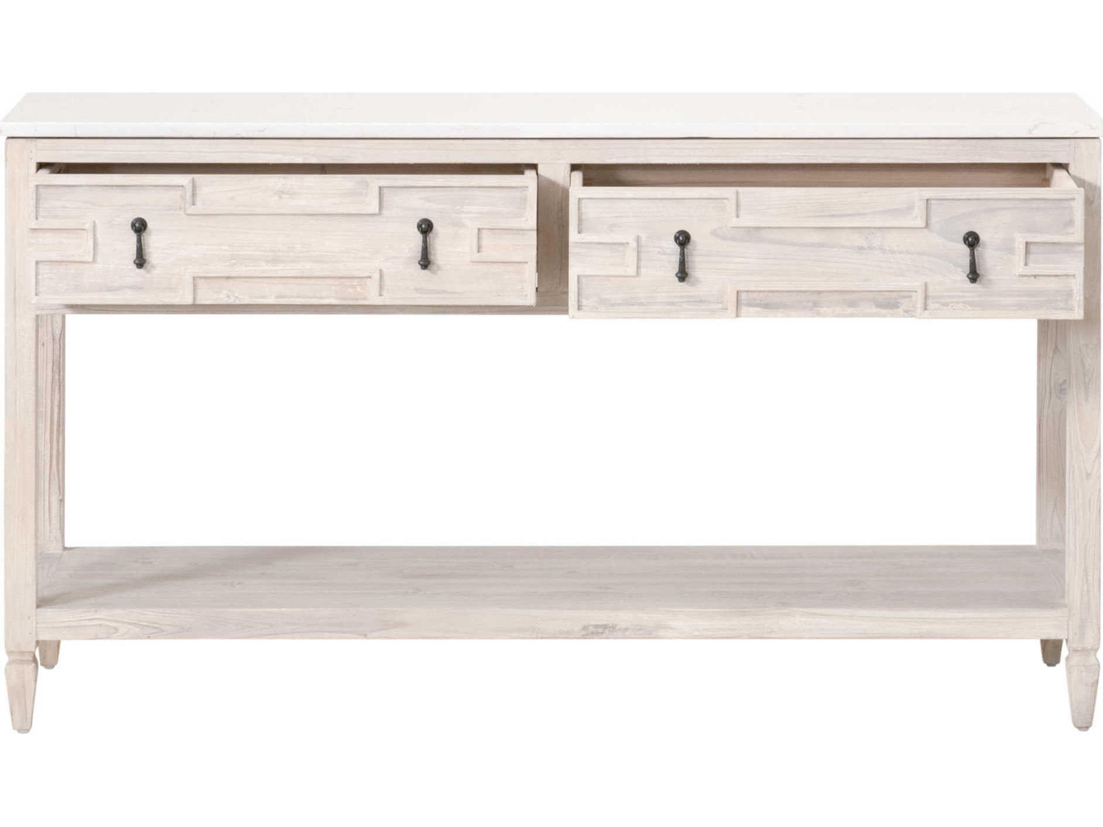 Luxecor Respite Rectangular Stone White Wash Pine Quartz Console Table