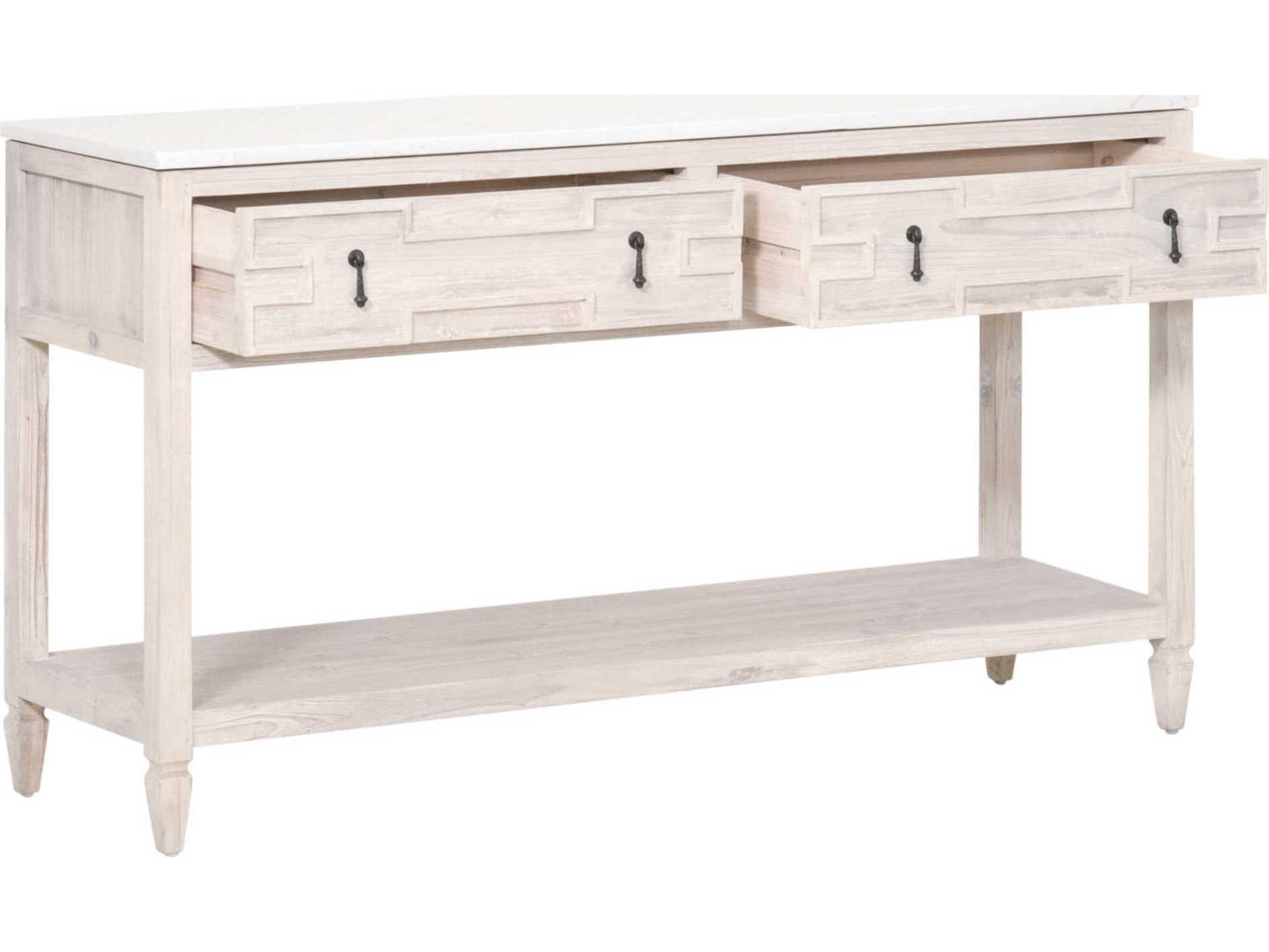 Luxecor Respite Rectangular Stone White Wash Pine Quartz Console Table