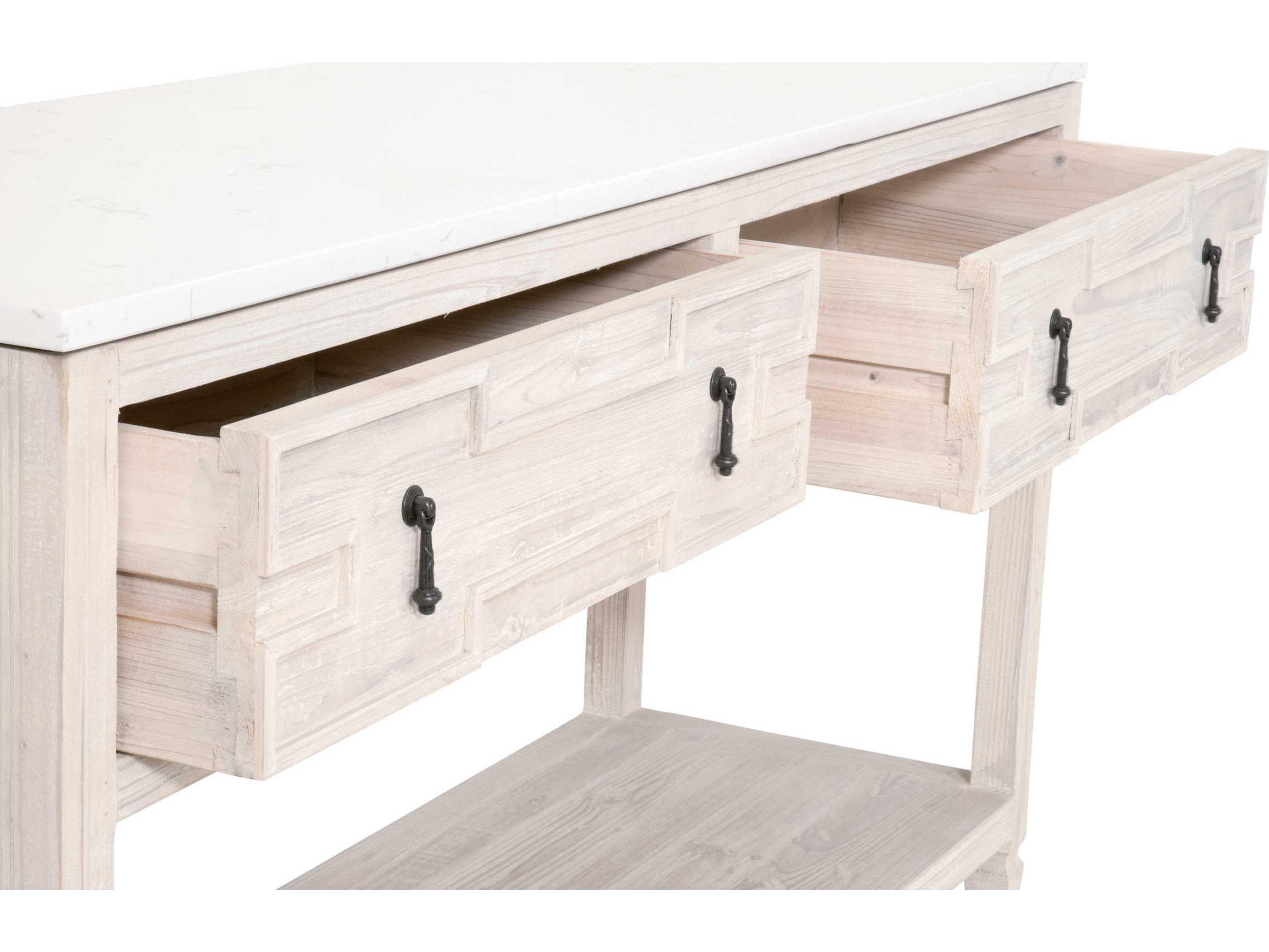 Luxecor Respite Rectangular Stone White Wash Pine Quartz Console Table