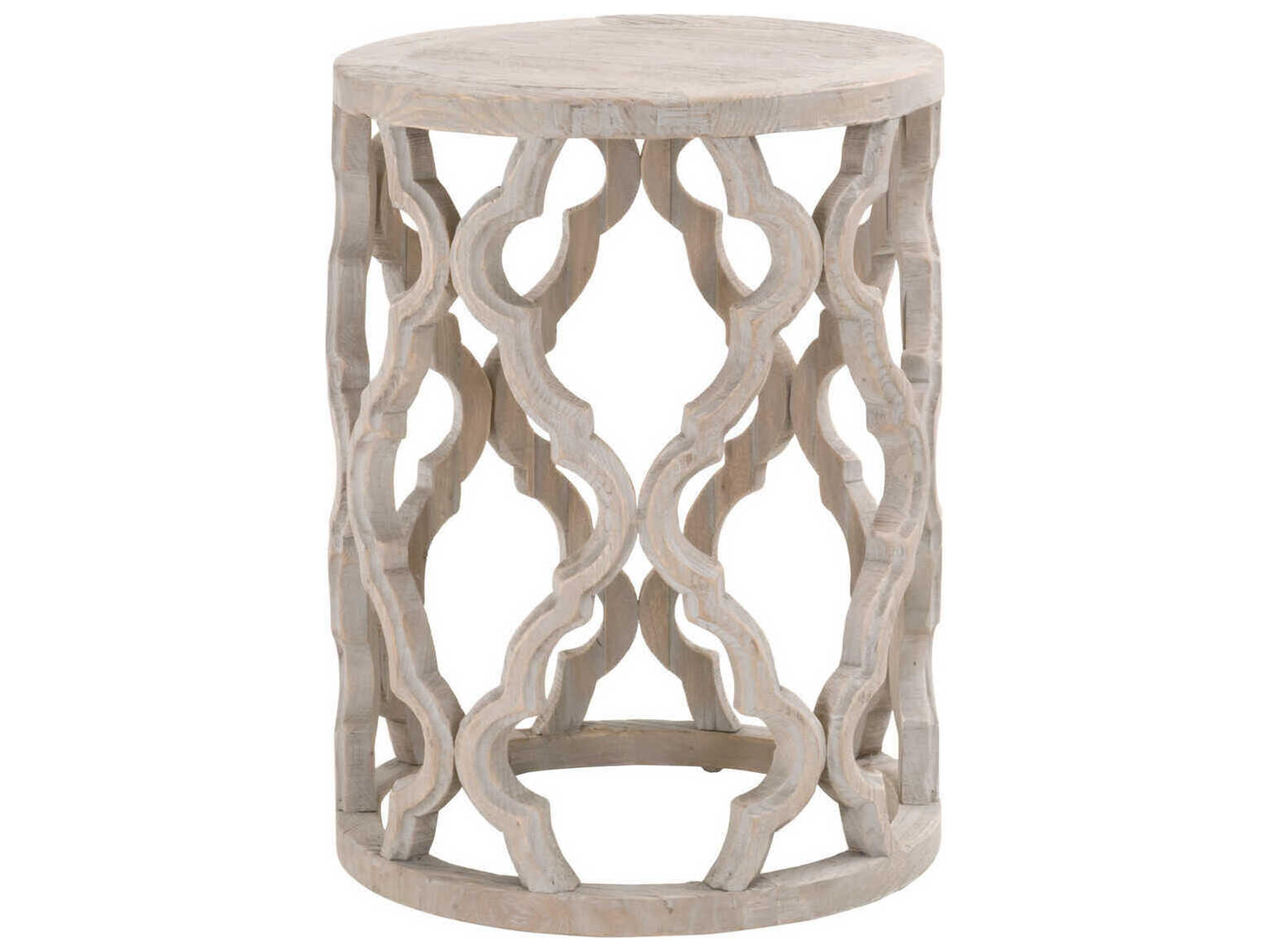 Essentials for Living Bella Antique Clover Round Wood Smoke Gray End Table