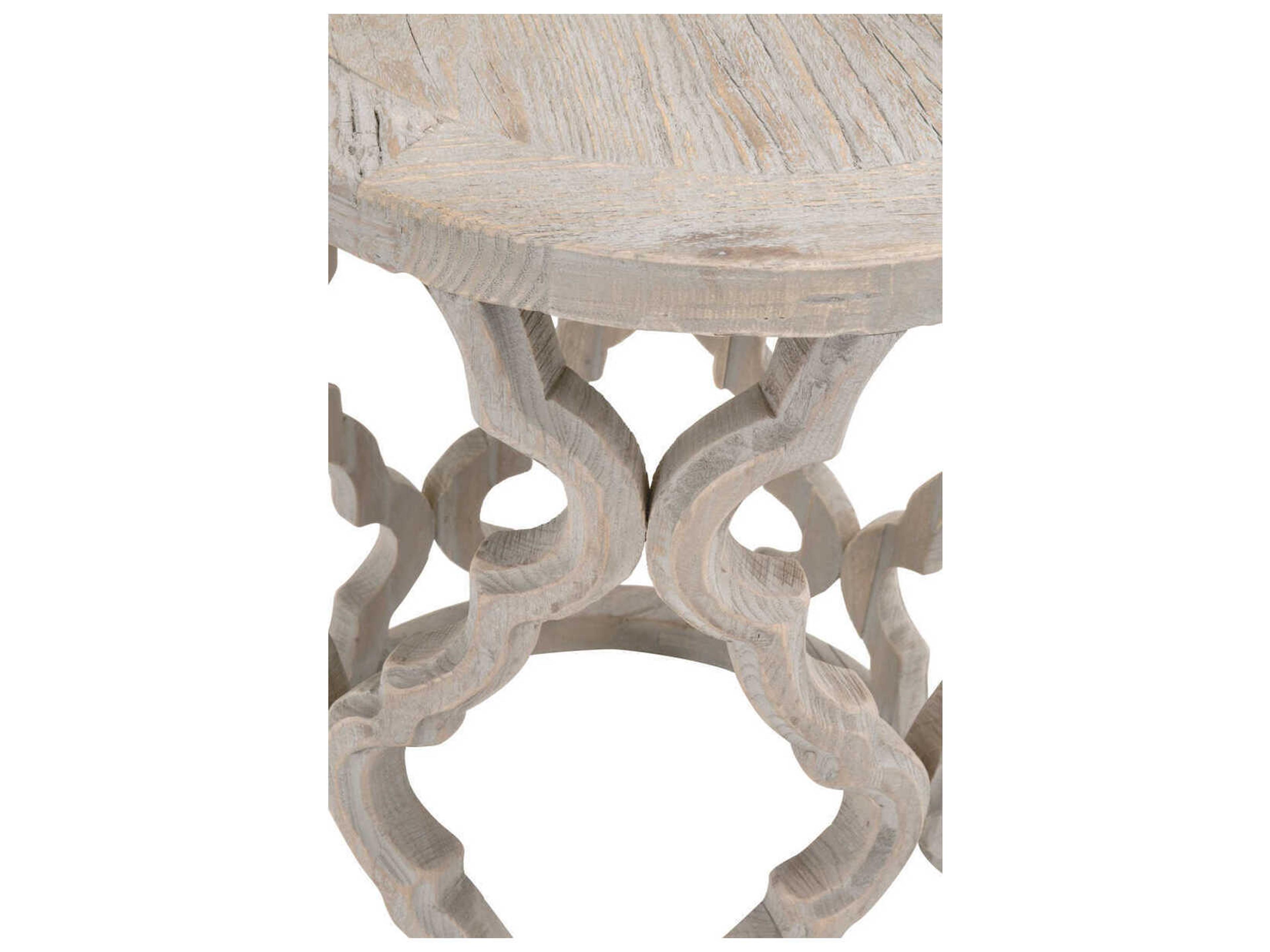 Essentials for Living Bella Antique Clover Round Wood Smoke Gray End Table