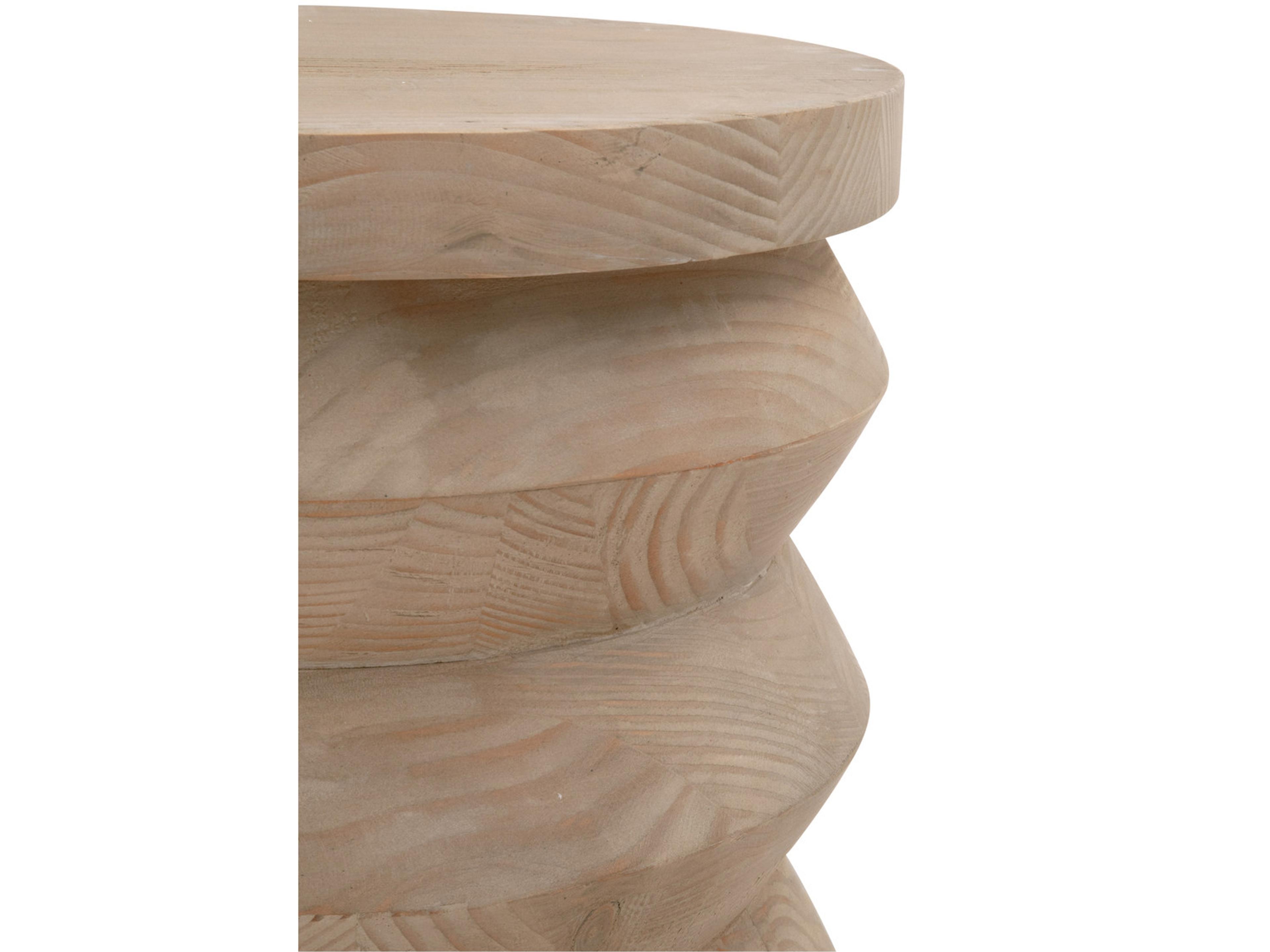 Luxecor Respite Round Wood Smoke Gray Pine End Table