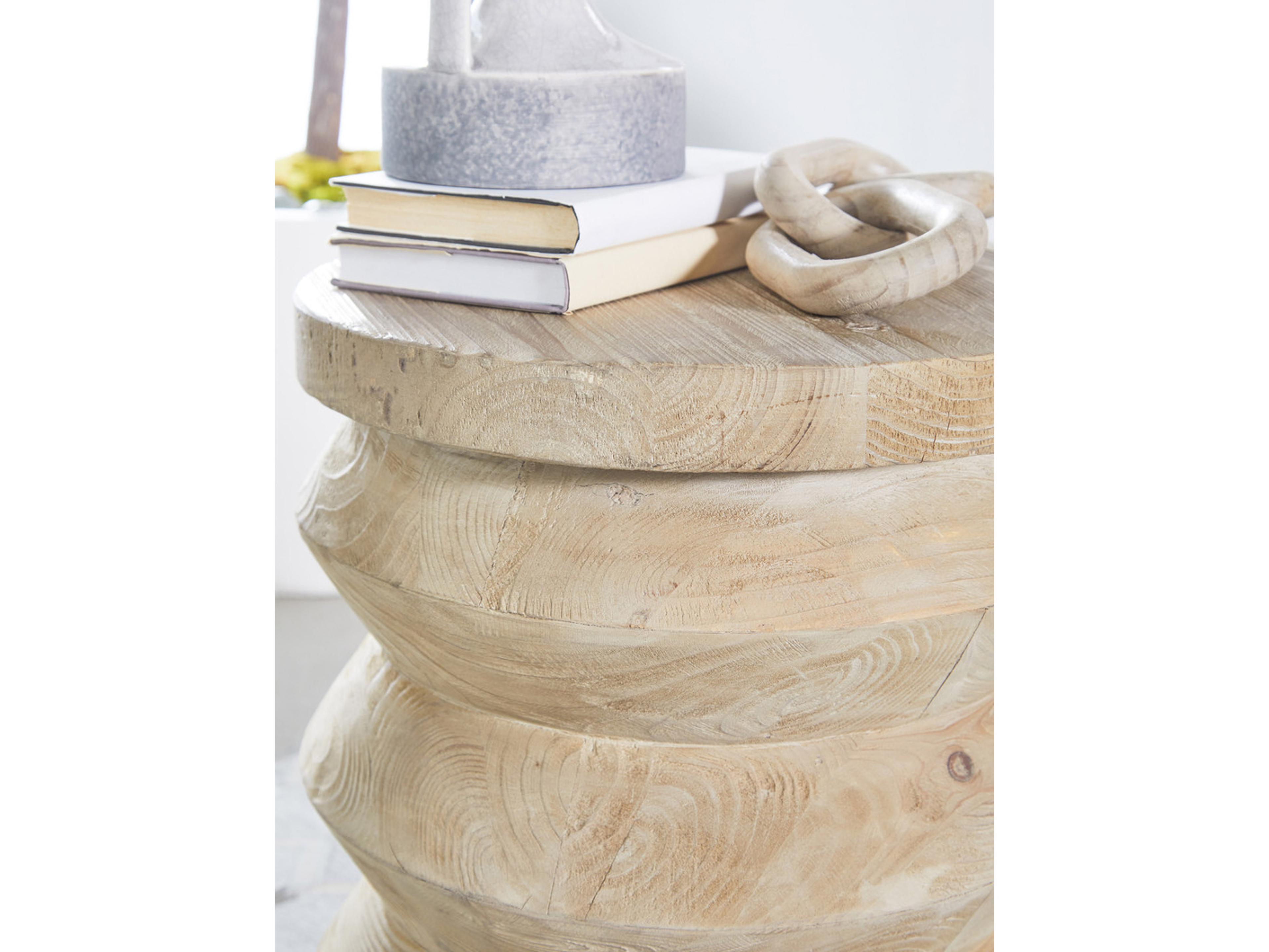 Luxecor Respite Round Wood Smoke Gray Pine End Table