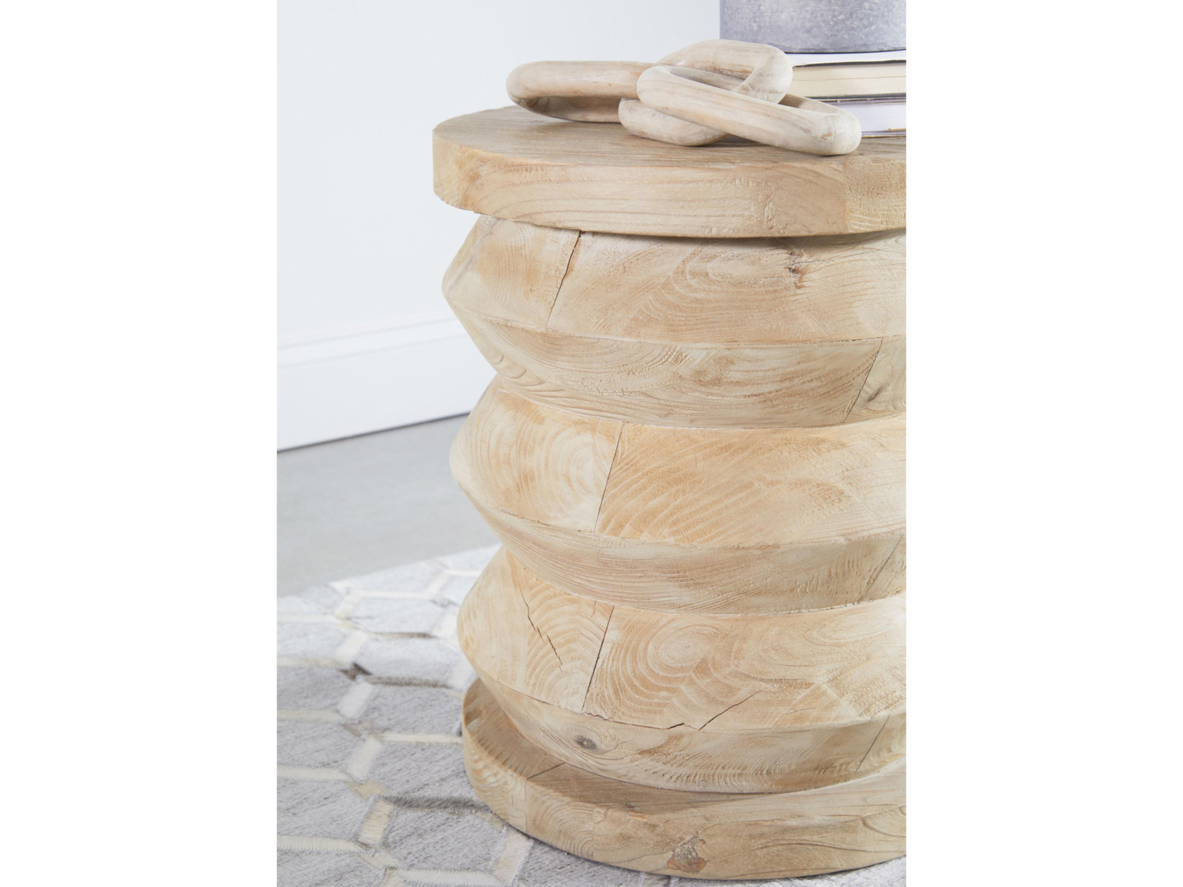 Luxecor Respite Round Wood Smoke Gray Pine End Table