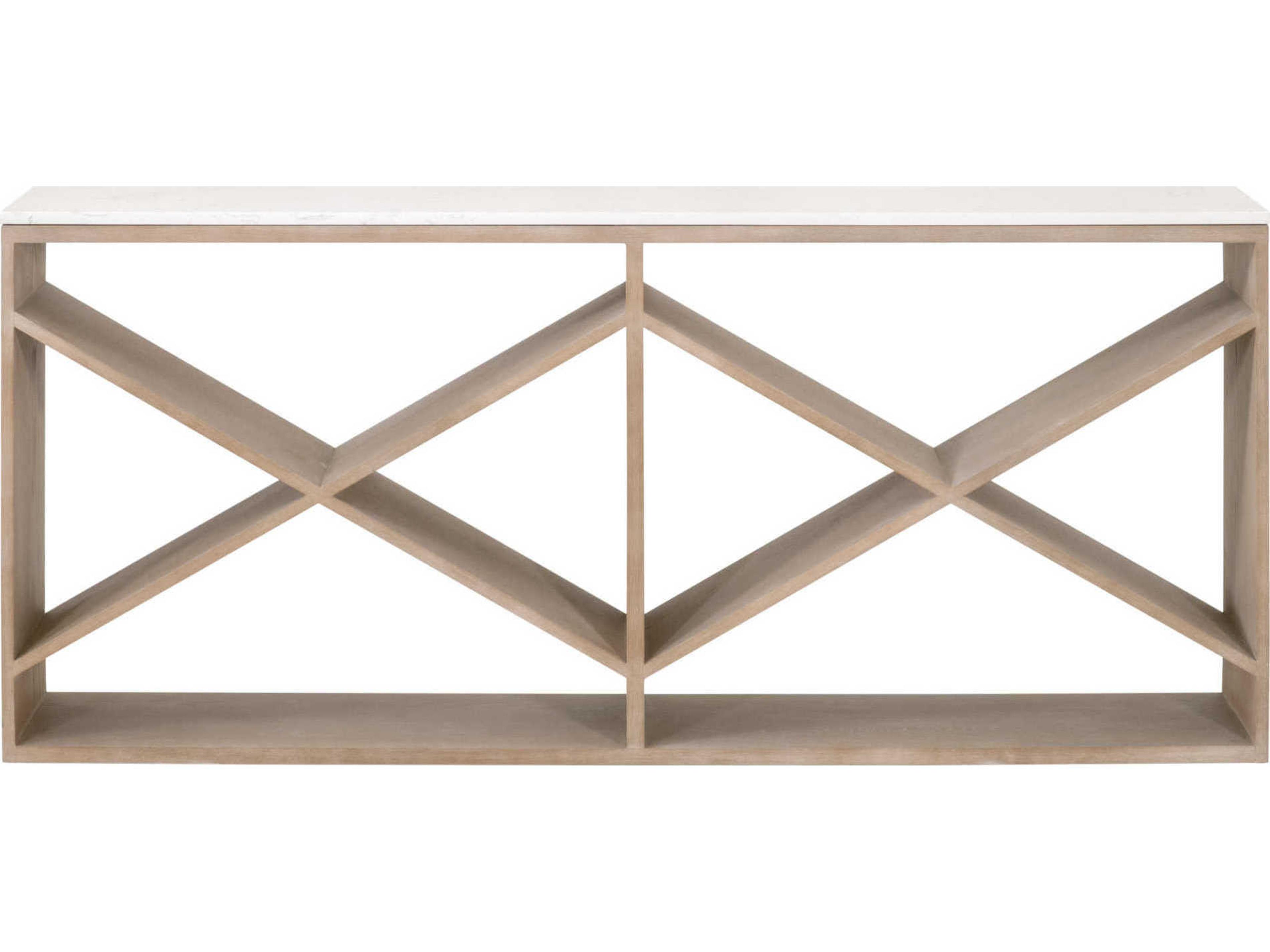 Luxecor Respite Rectangular Stone Smoke Gray Oak White Quartz Console Table