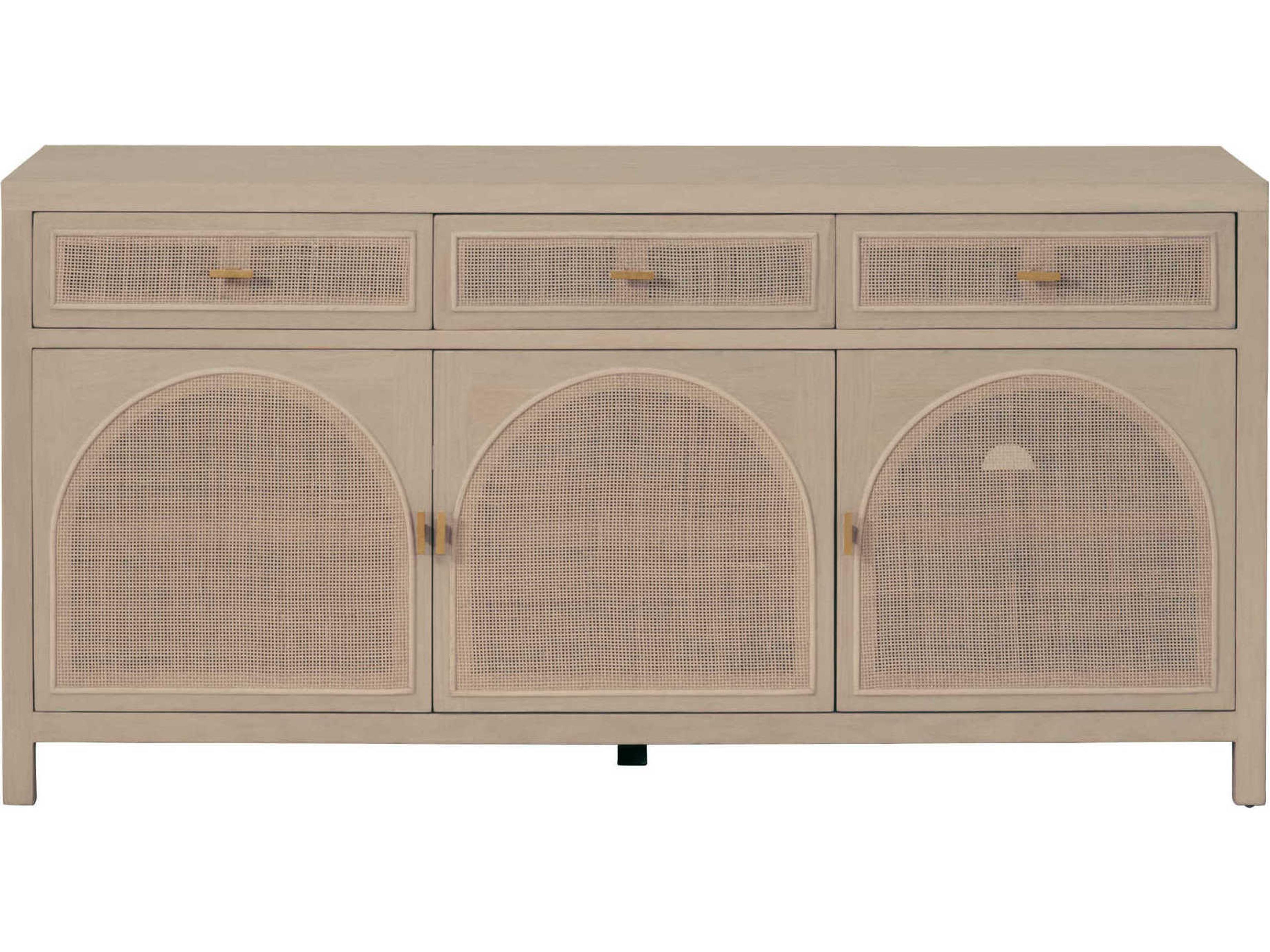 Bella Antique Cane Media Sideboard in Smoke Gray Oak and Cane