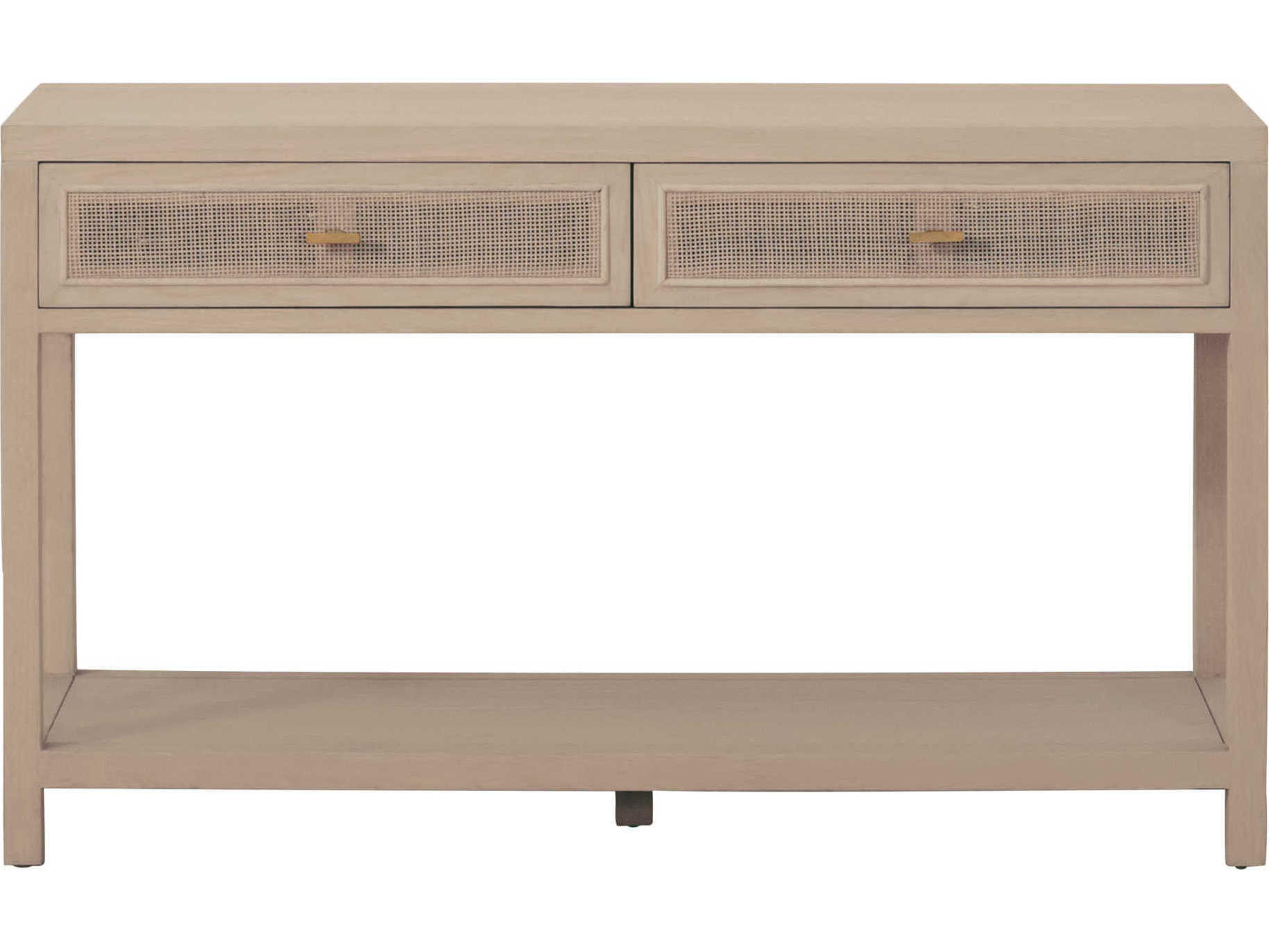 Bella Antique Cane Rectangular Wood Smoke Gray Oak Console Table