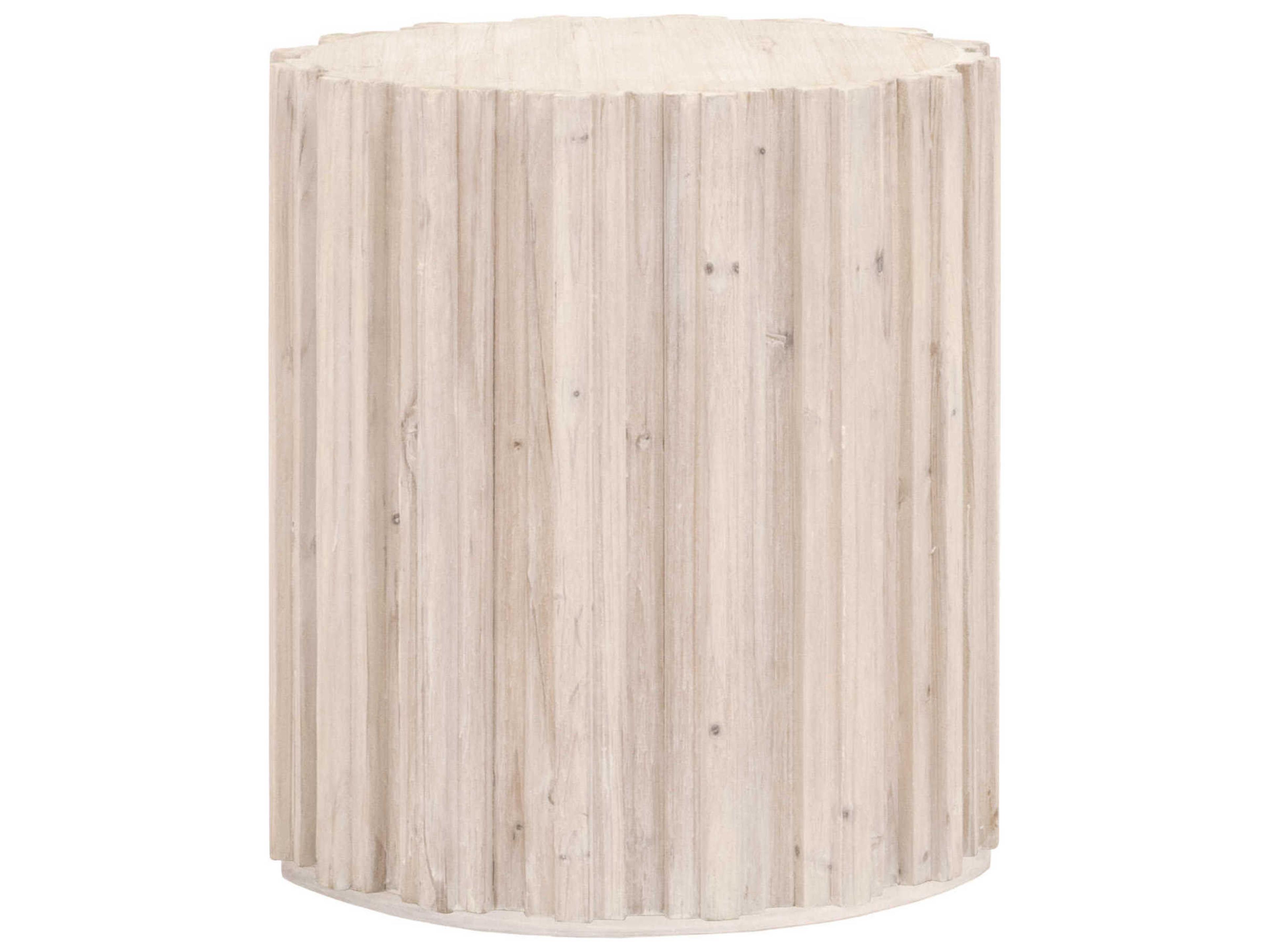 Bella Antique Roma Round Wood White Wash Pine End Table