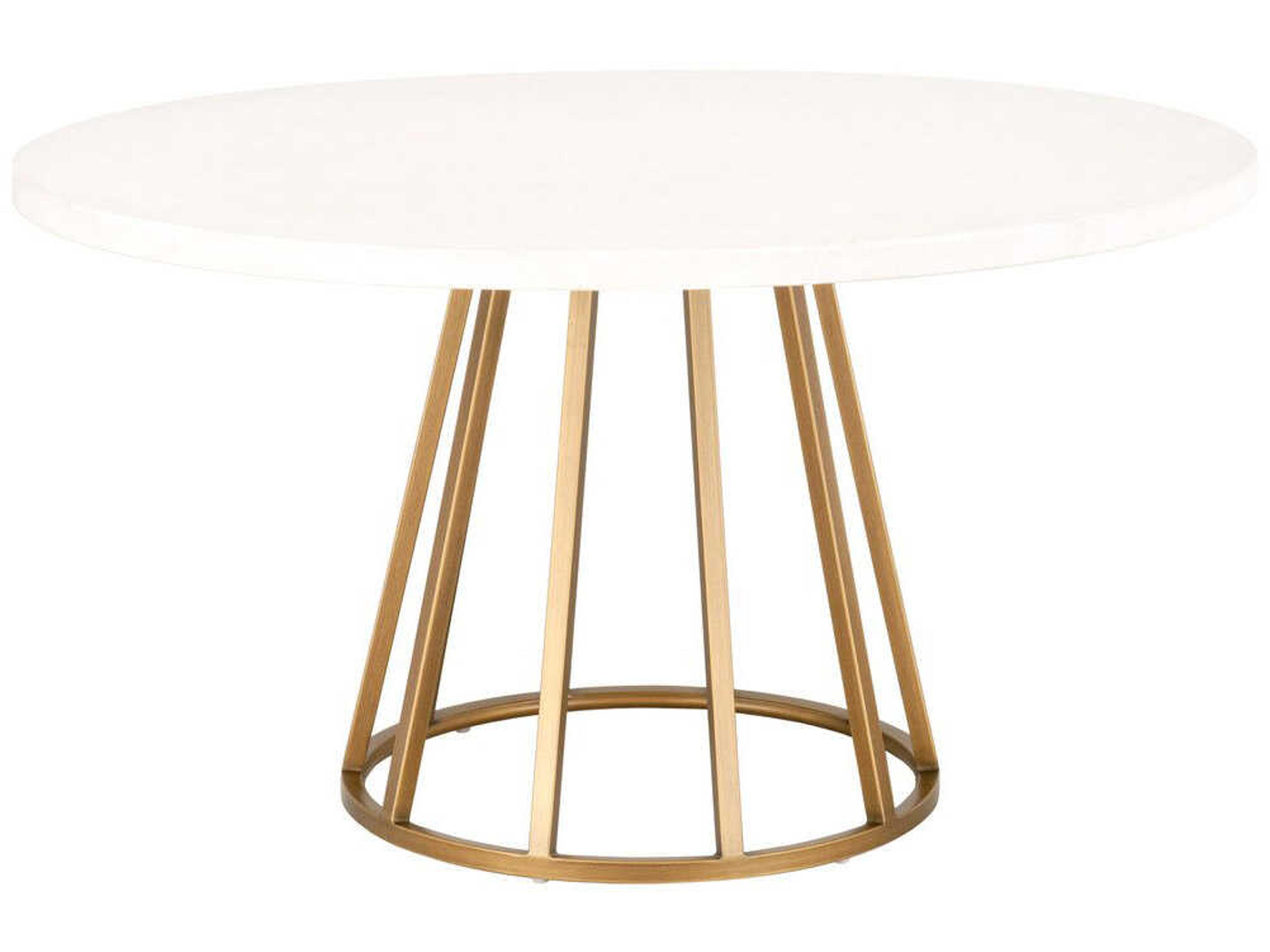 Traditions Turino Round White Concrete Brushed Gold Dining Table