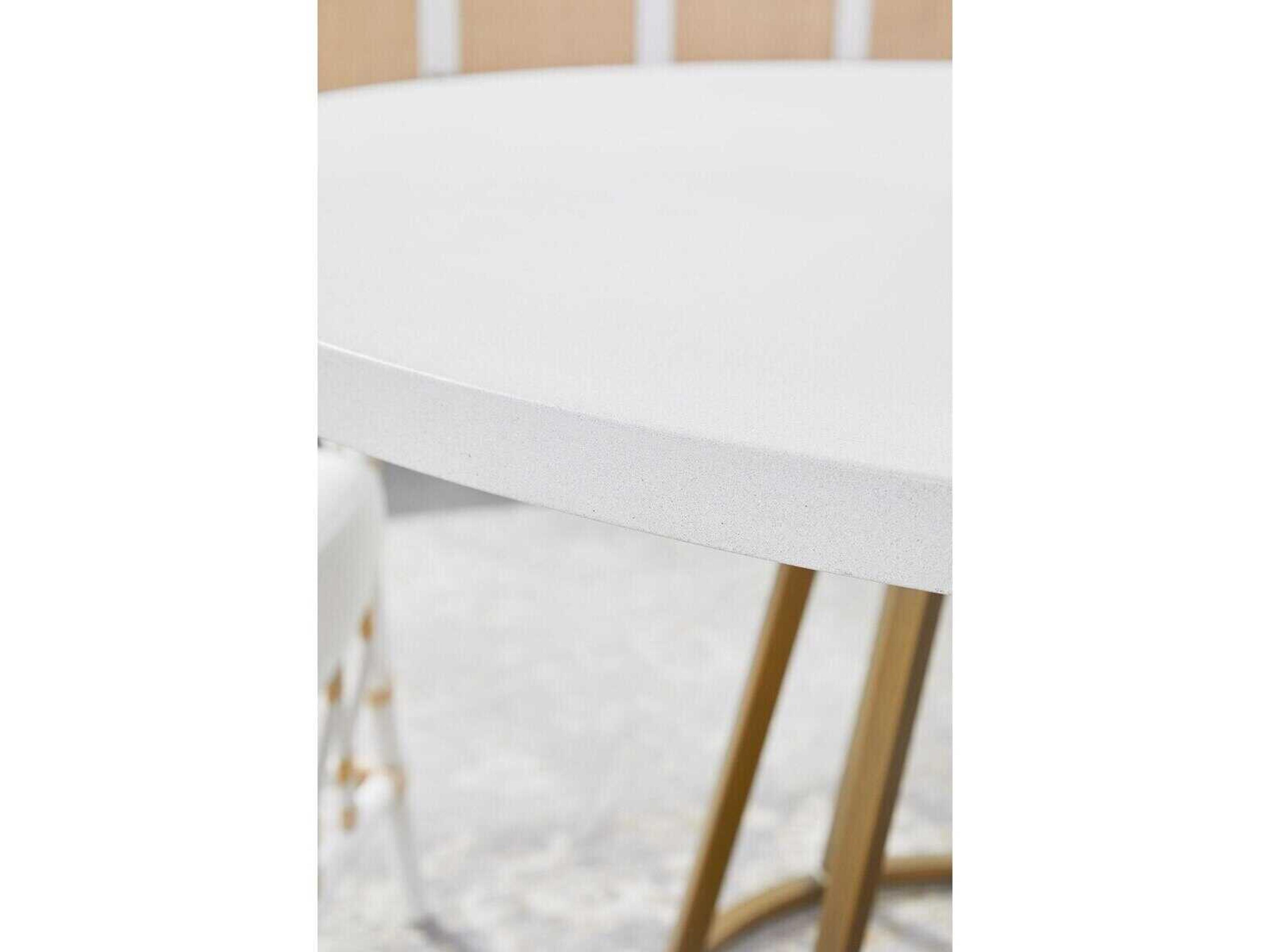 Essentials for Living Traditions Turino Round White Concrete Brushed Gold Dining Table