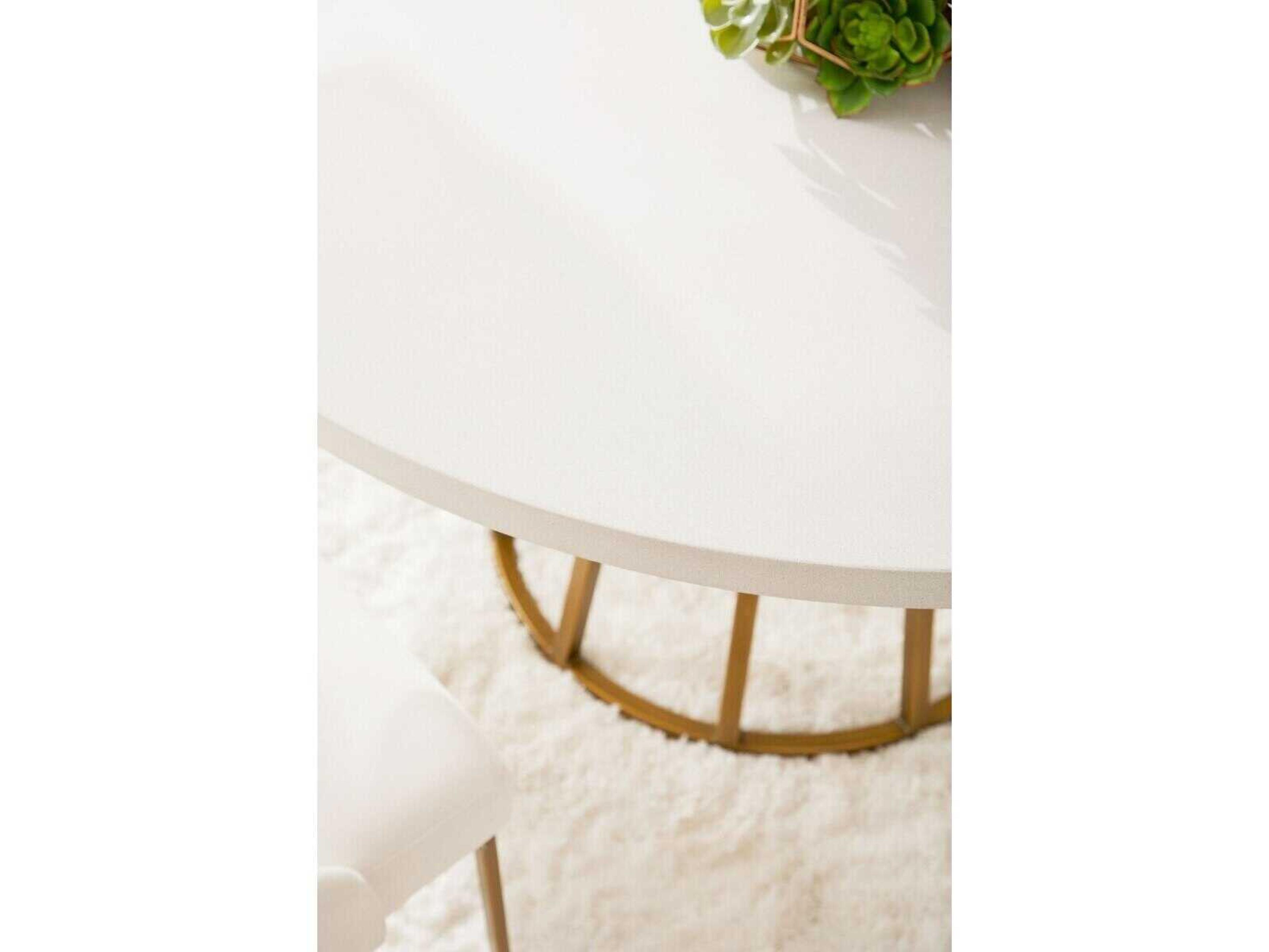 Essentials for Living Traditions Turino Round White Concrete Brushed Gold Dining Table