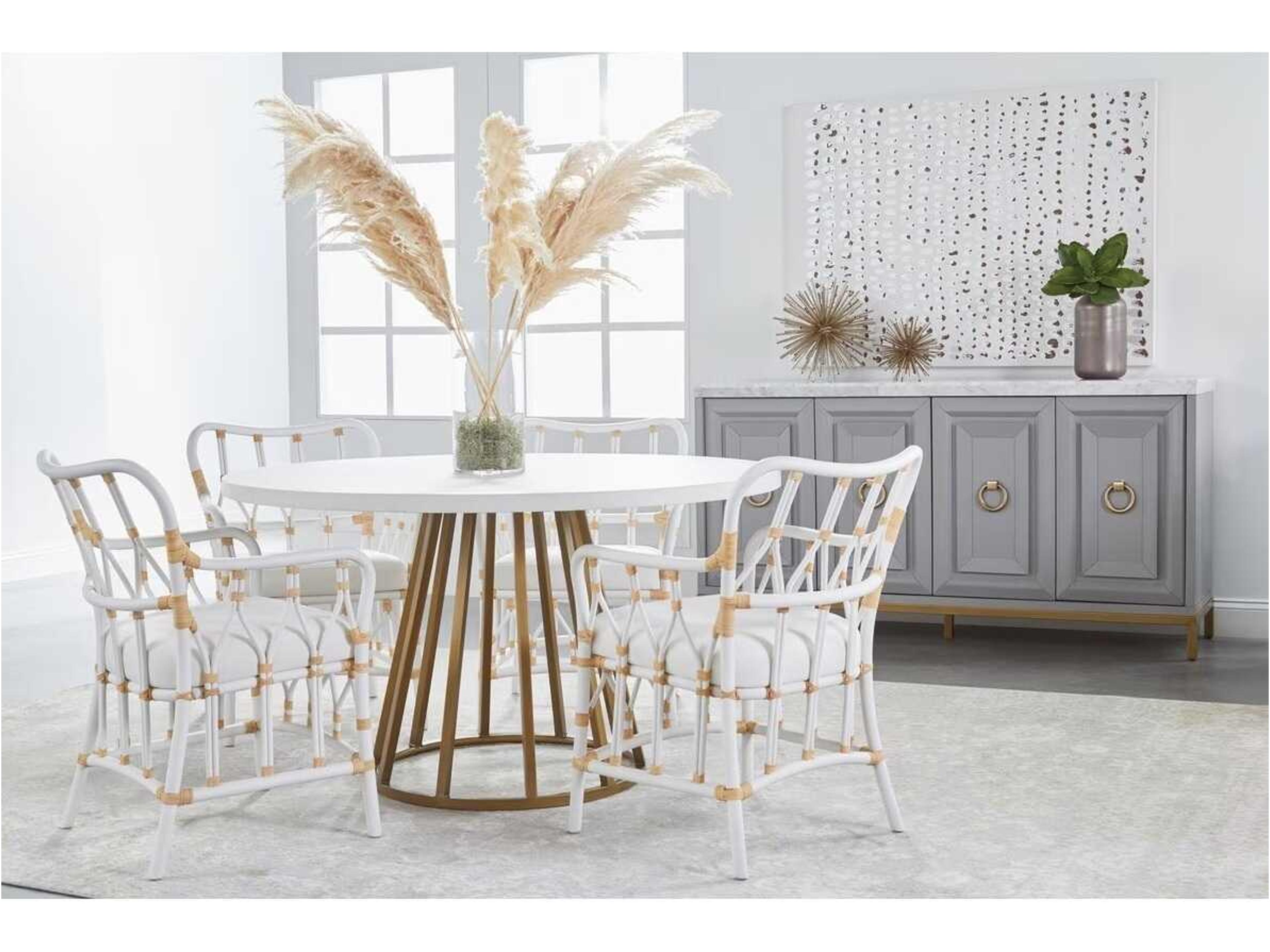 Essentials for Living Traditions Turino Round White Concrete Brushed Gold Dining Table