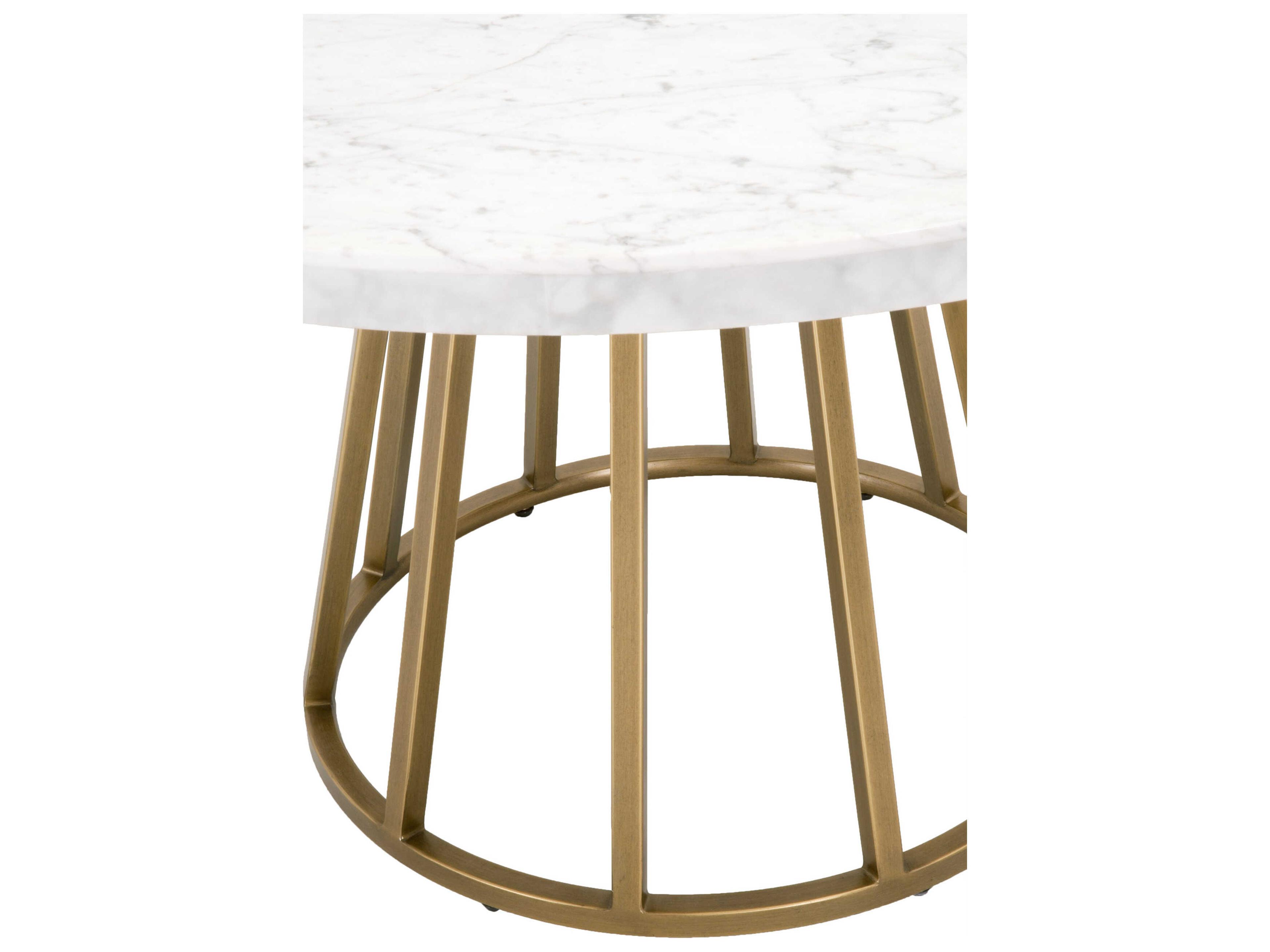Essentials for Living Traditions Turino Round White Carrera Marble Brushed Gold Dining Table