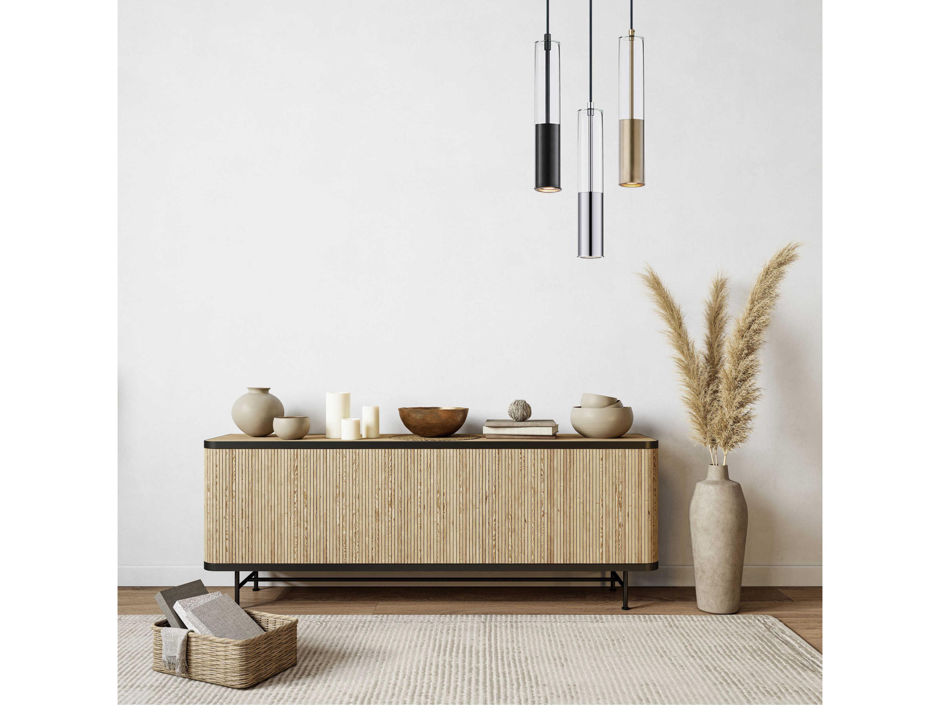 ET2 1-Light Black Glass LED Cylinder Linear Mini Pendant