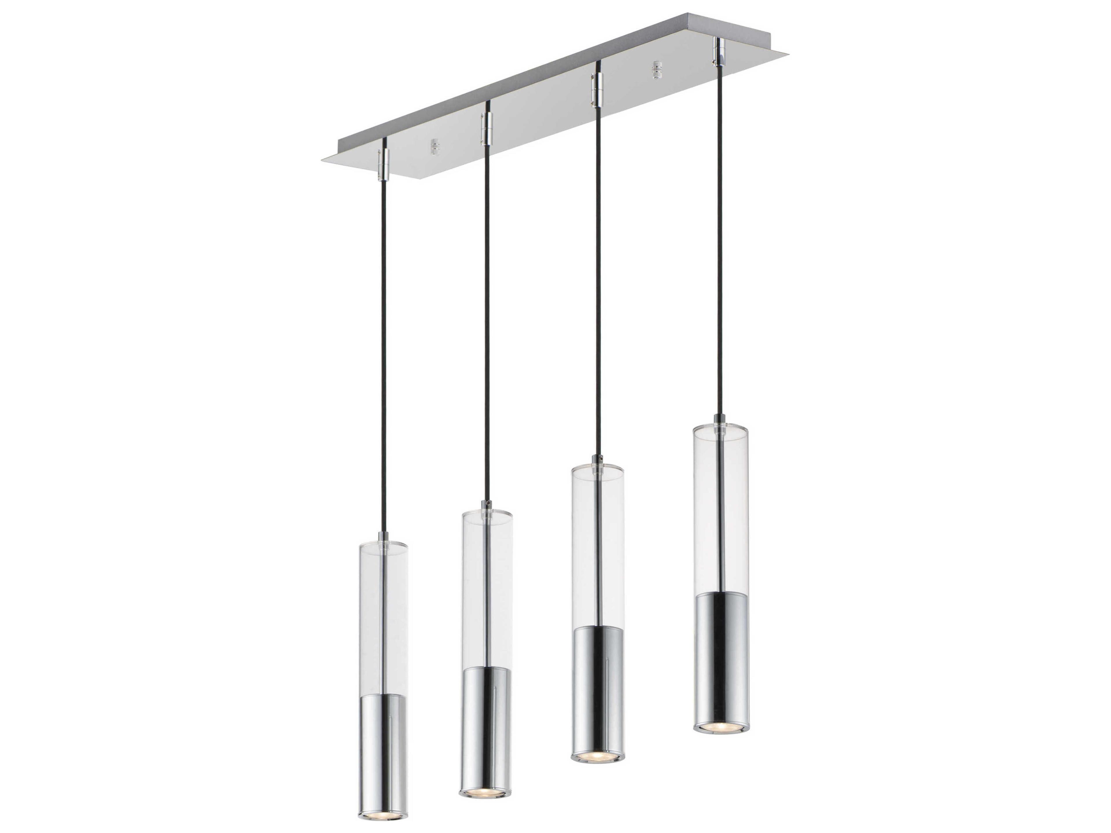 Torch 4-Light Polished Chrome Glass LED Cylinder Linear Island Pendant