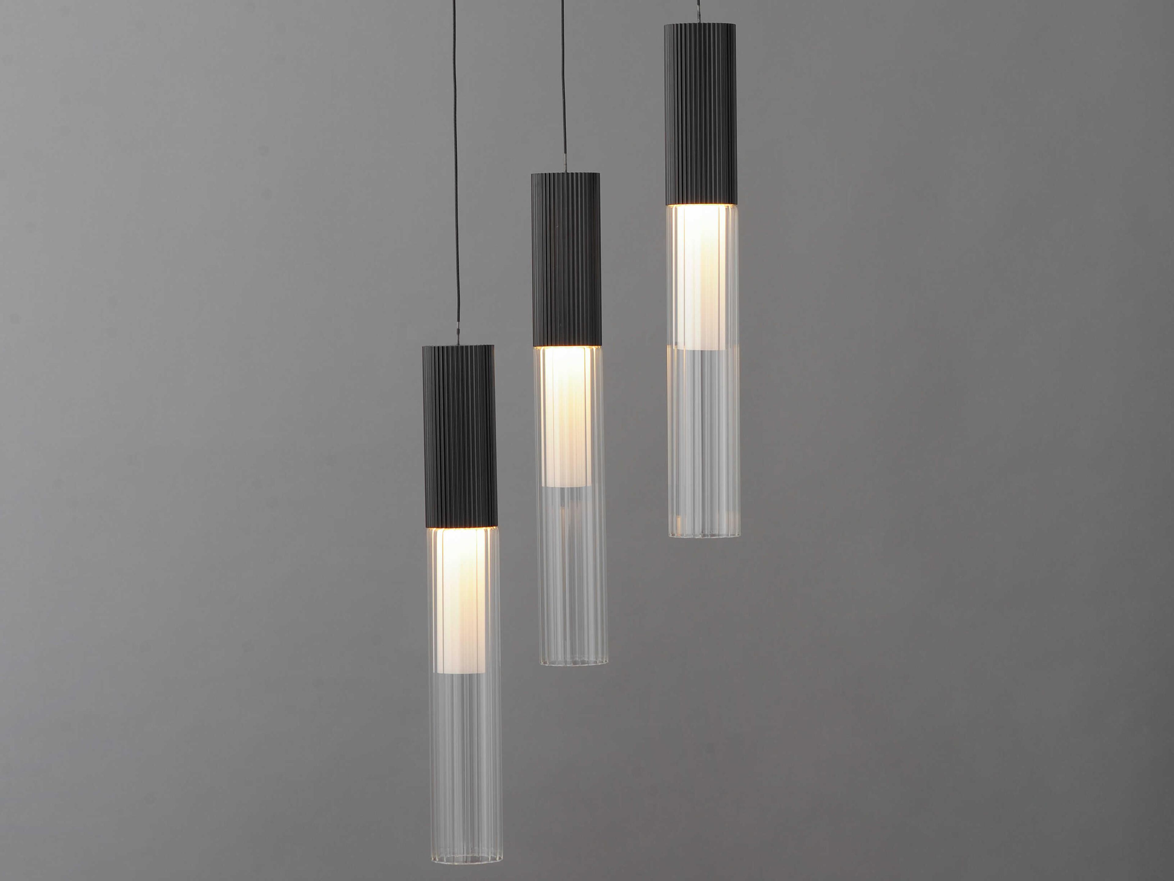 ET2 Reeds 3-Light Black Glass LED Cylinder Linear Mini Pendant