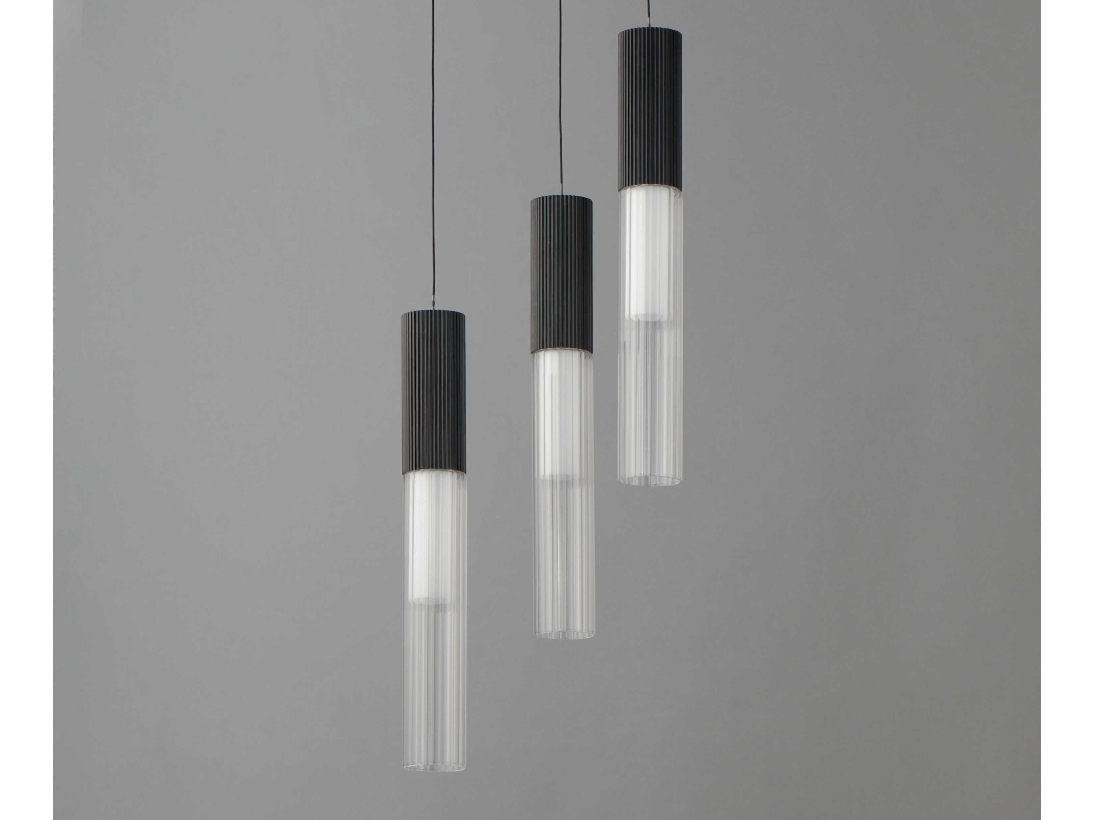 ET2 Reeds 3-Light Black Glass LED Cylinder Linear Mini Pendant