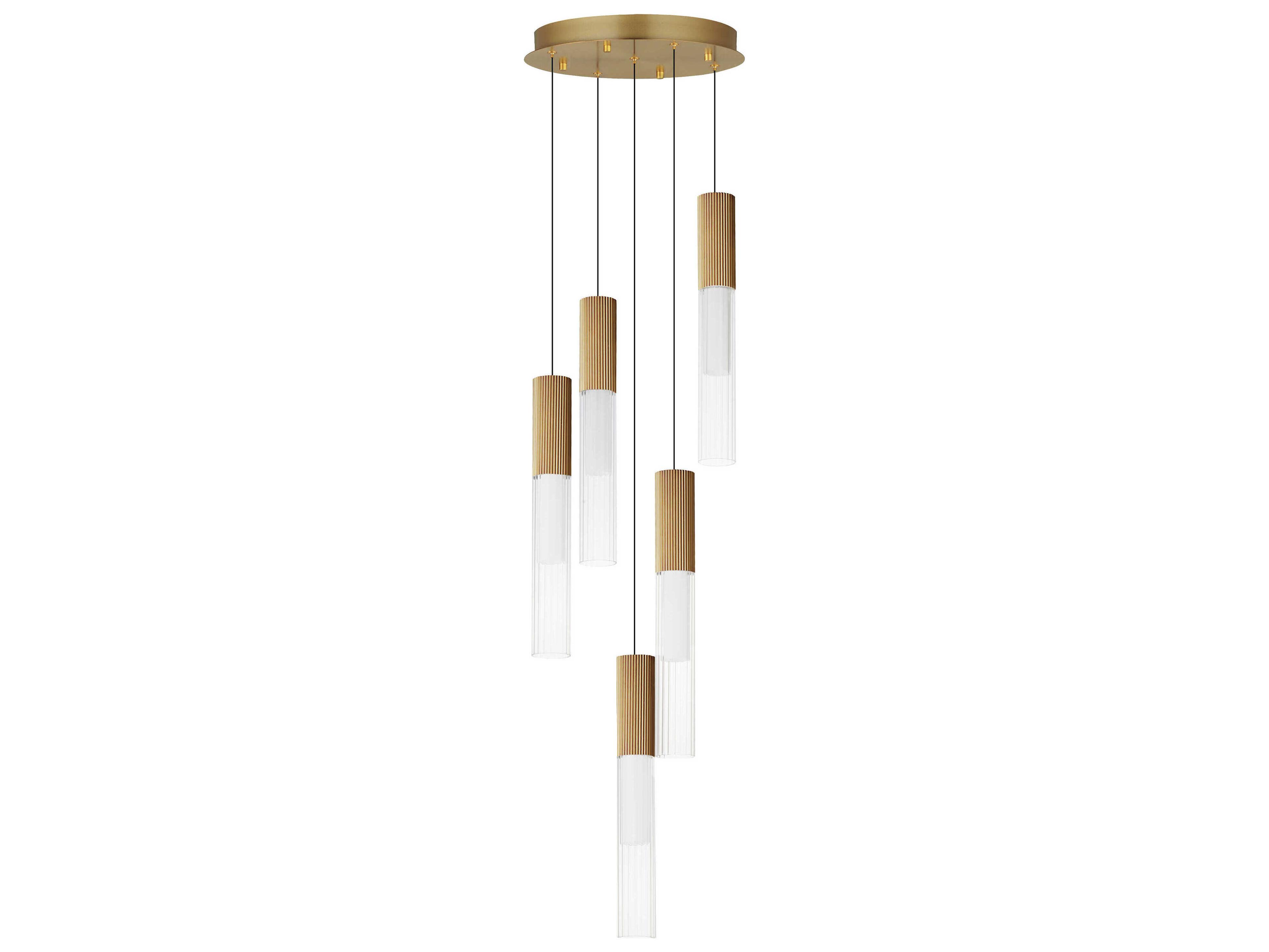Reeds 5-Light Gold Glass LED Cylinder Linear Pendant