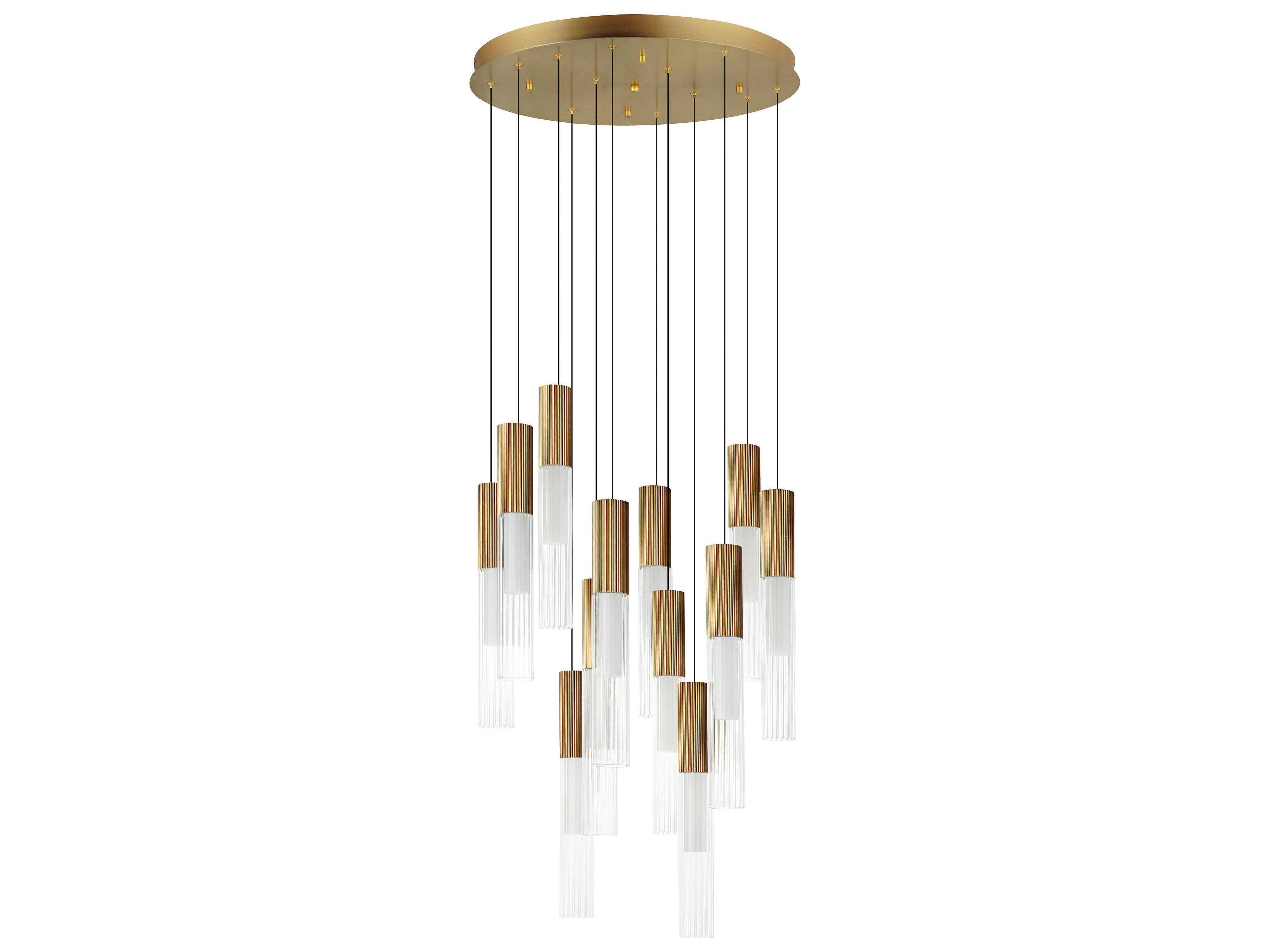 Reeds 12-Light Gold Glass LED Cylinder Linear Pendant
