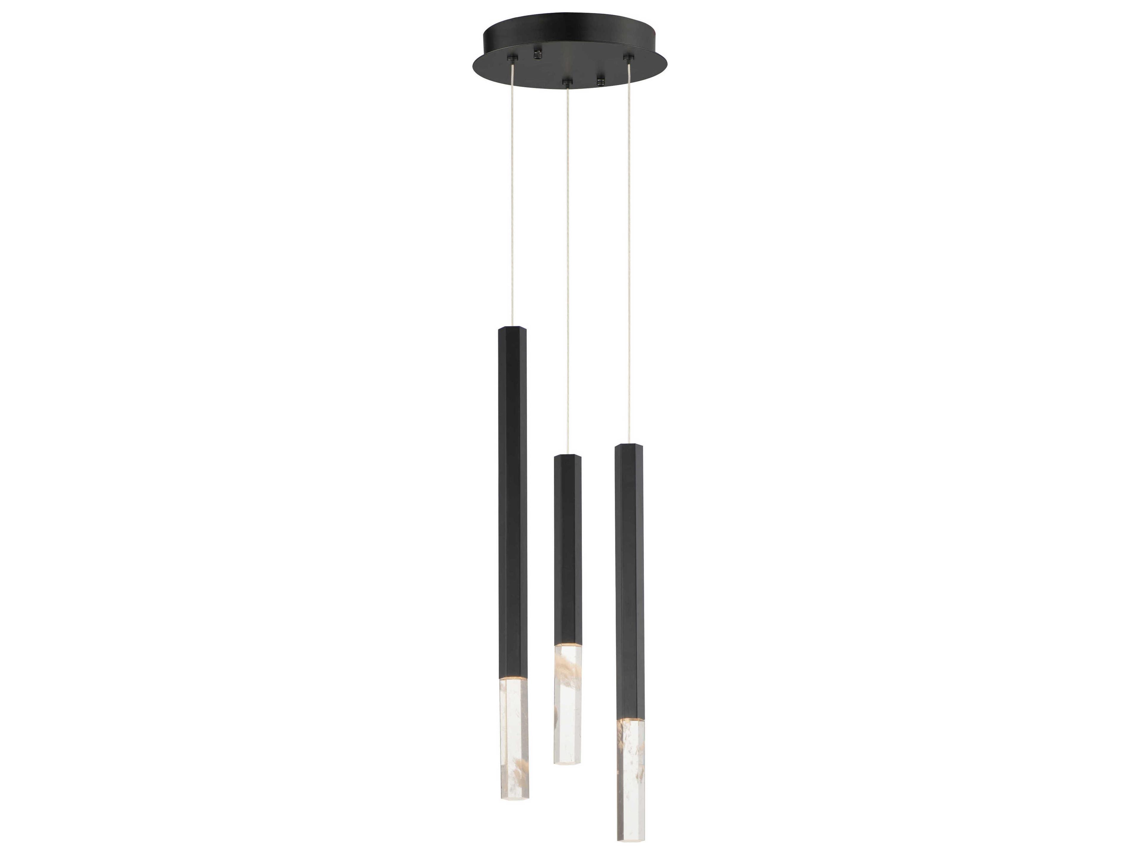 3-Light Black Crystal LED Cylinder Linear Mini Pendant