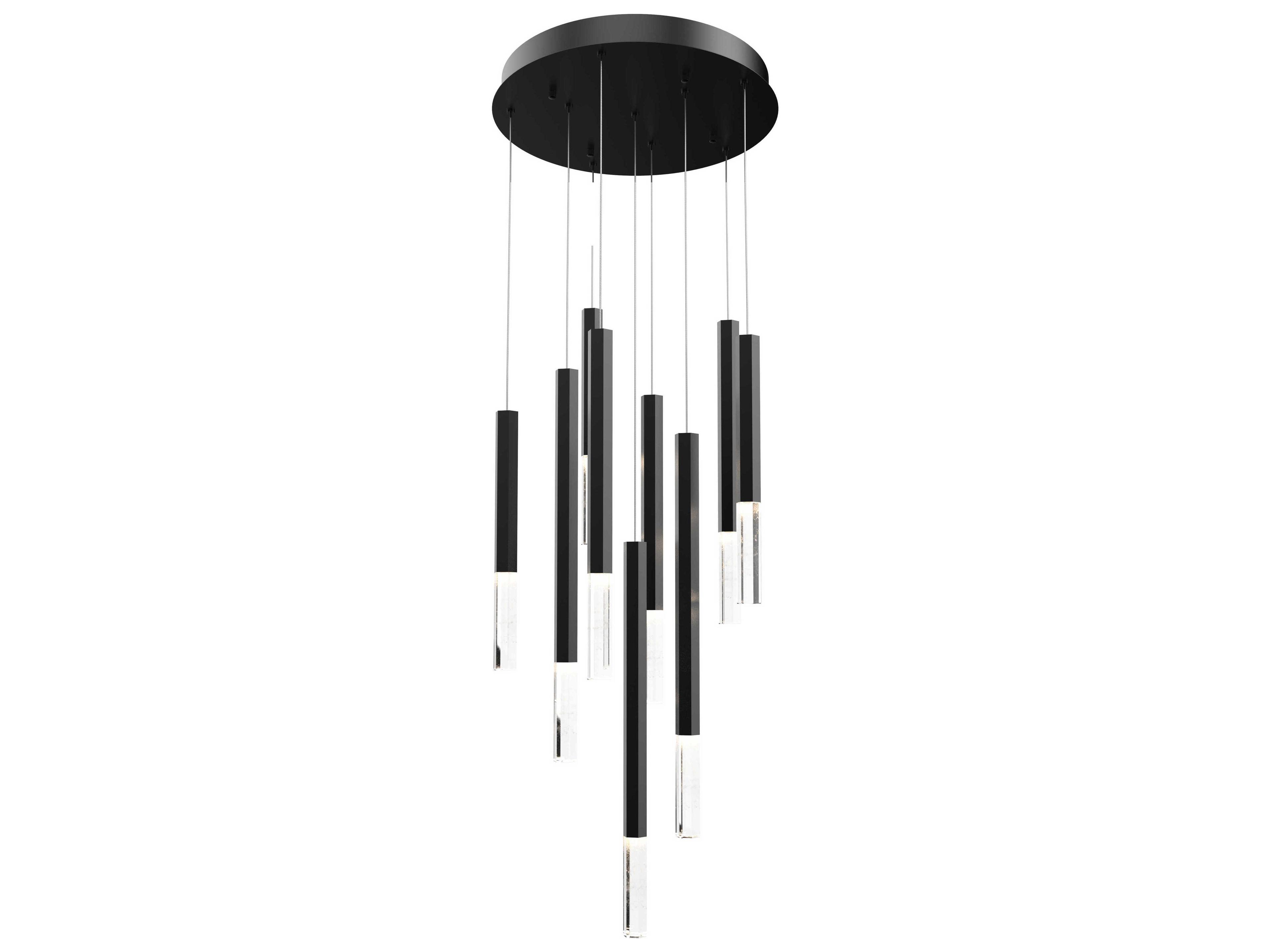 Diaphane 9-Light Black Crystal LED Cylinder Linear Pendant