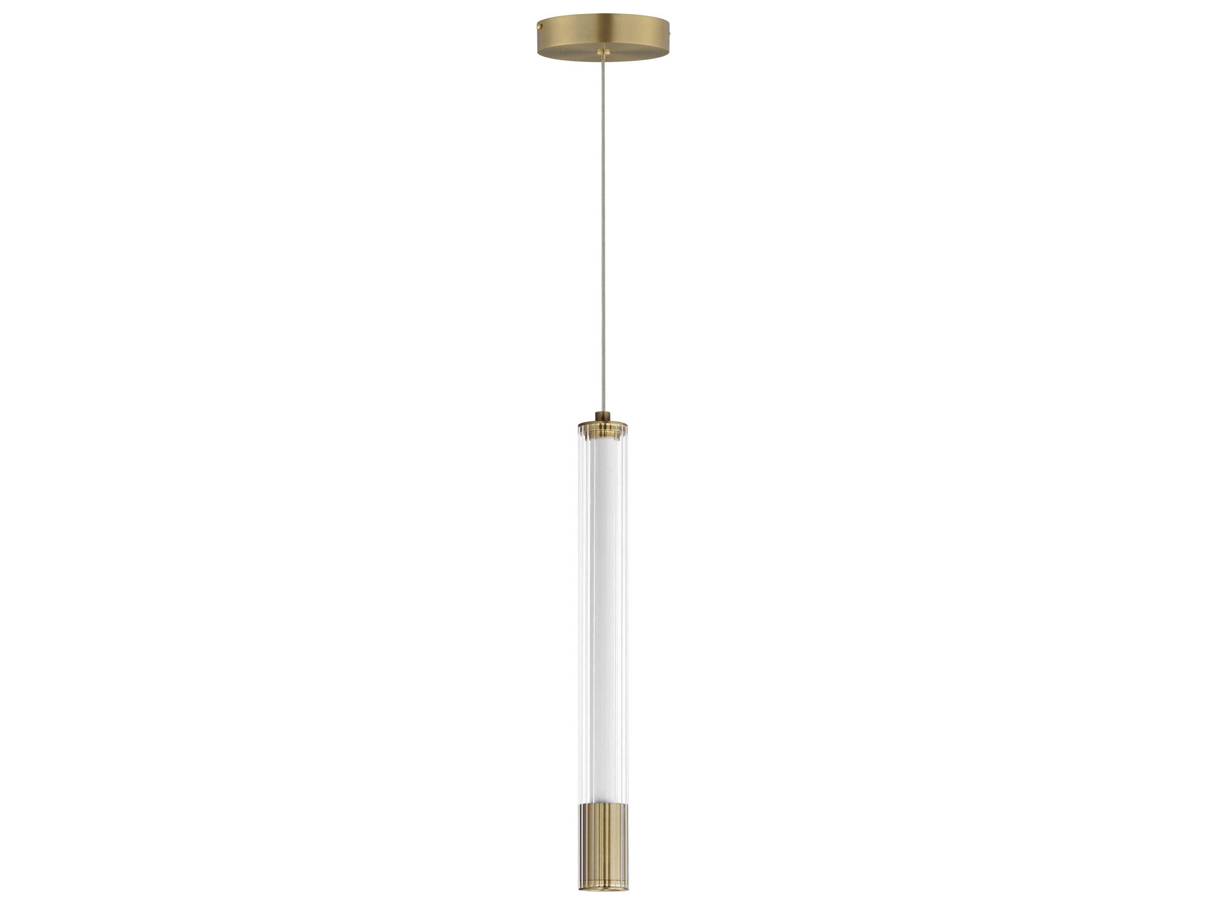 1-Light Natural Aged Brass Glass LED Linear Mini Pendant