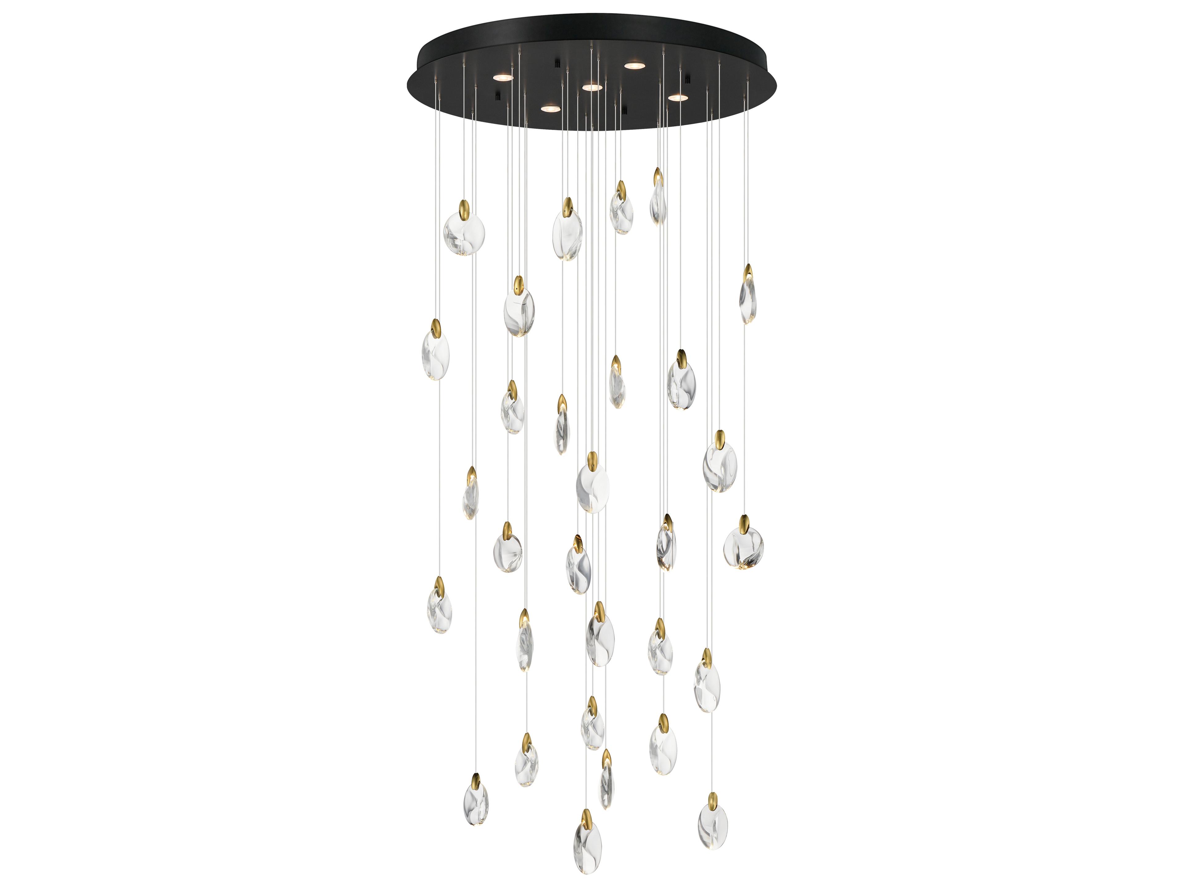 Pebble 35-Light Black Polished Gold Pendant