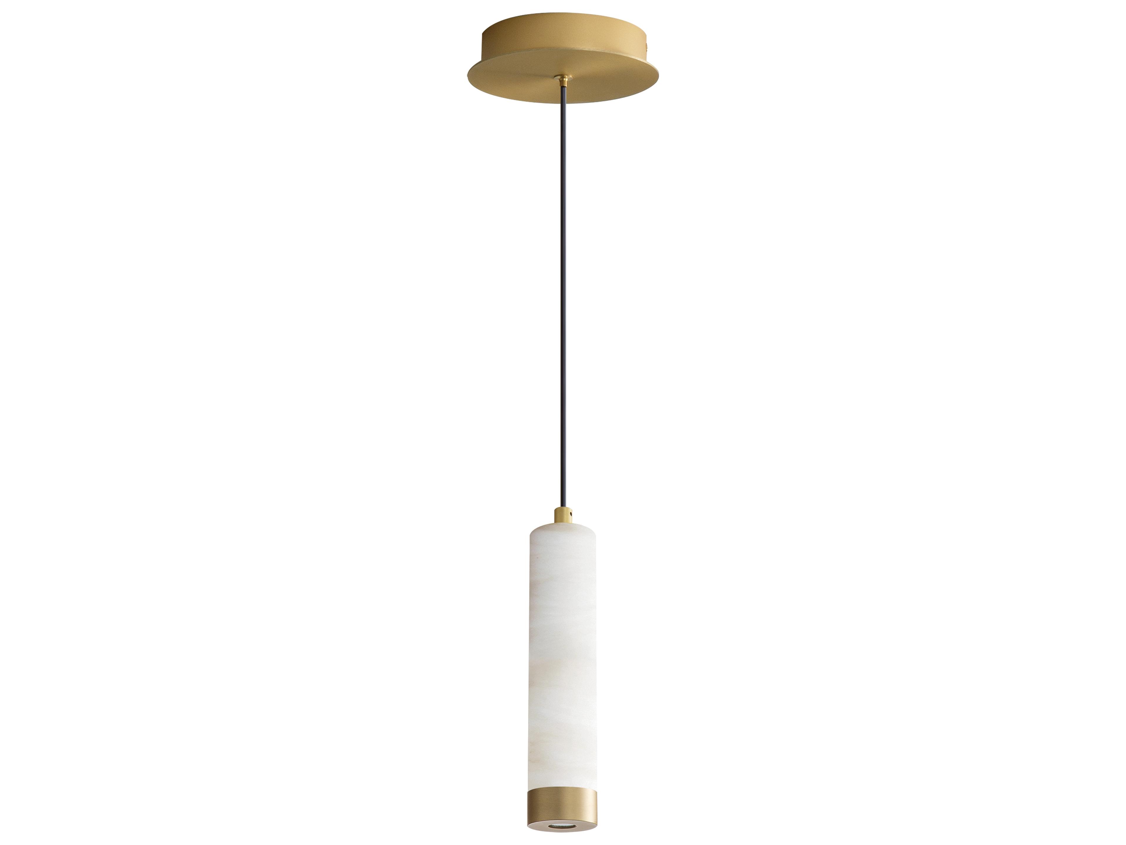 Aragon 1-Light White Alabaster Gold Cylinder Mini Pendant