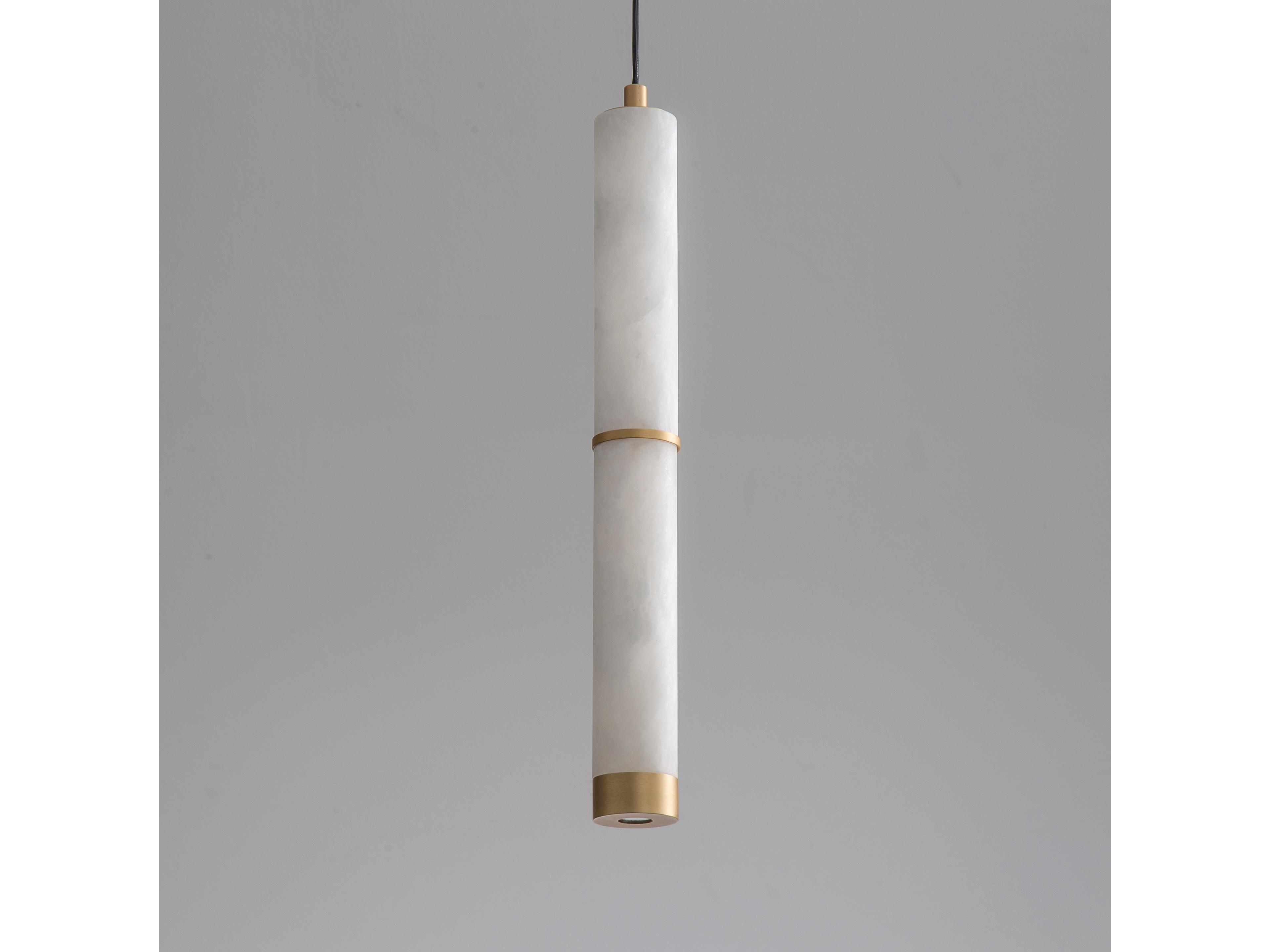 ET2 Aragon 2-Light White Alabaster Gold Cylinder Mini Pendant