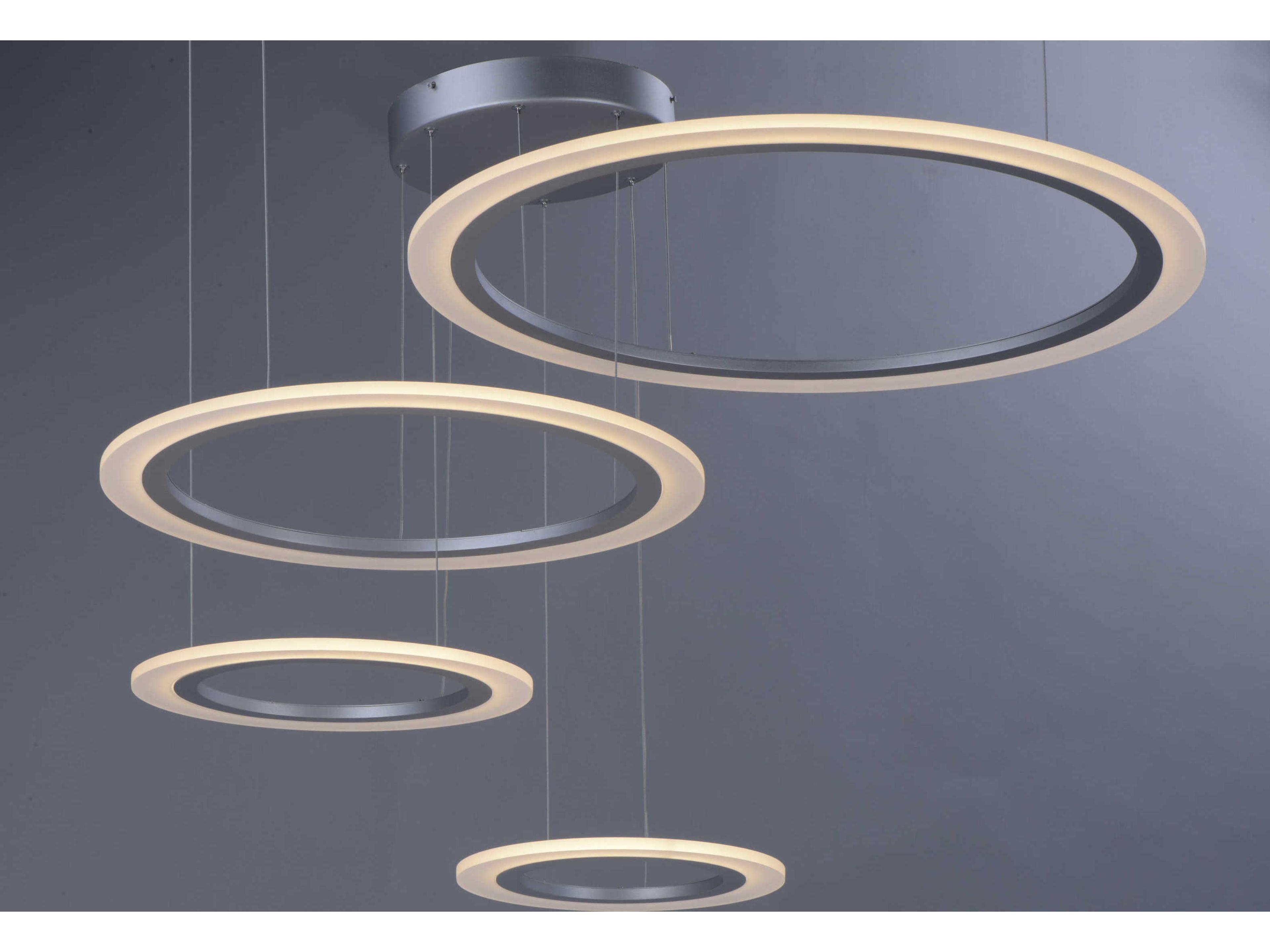 ET2 Saturn Ii Led 4-Light Matte Silver Glass LED Round Tiered Pendant