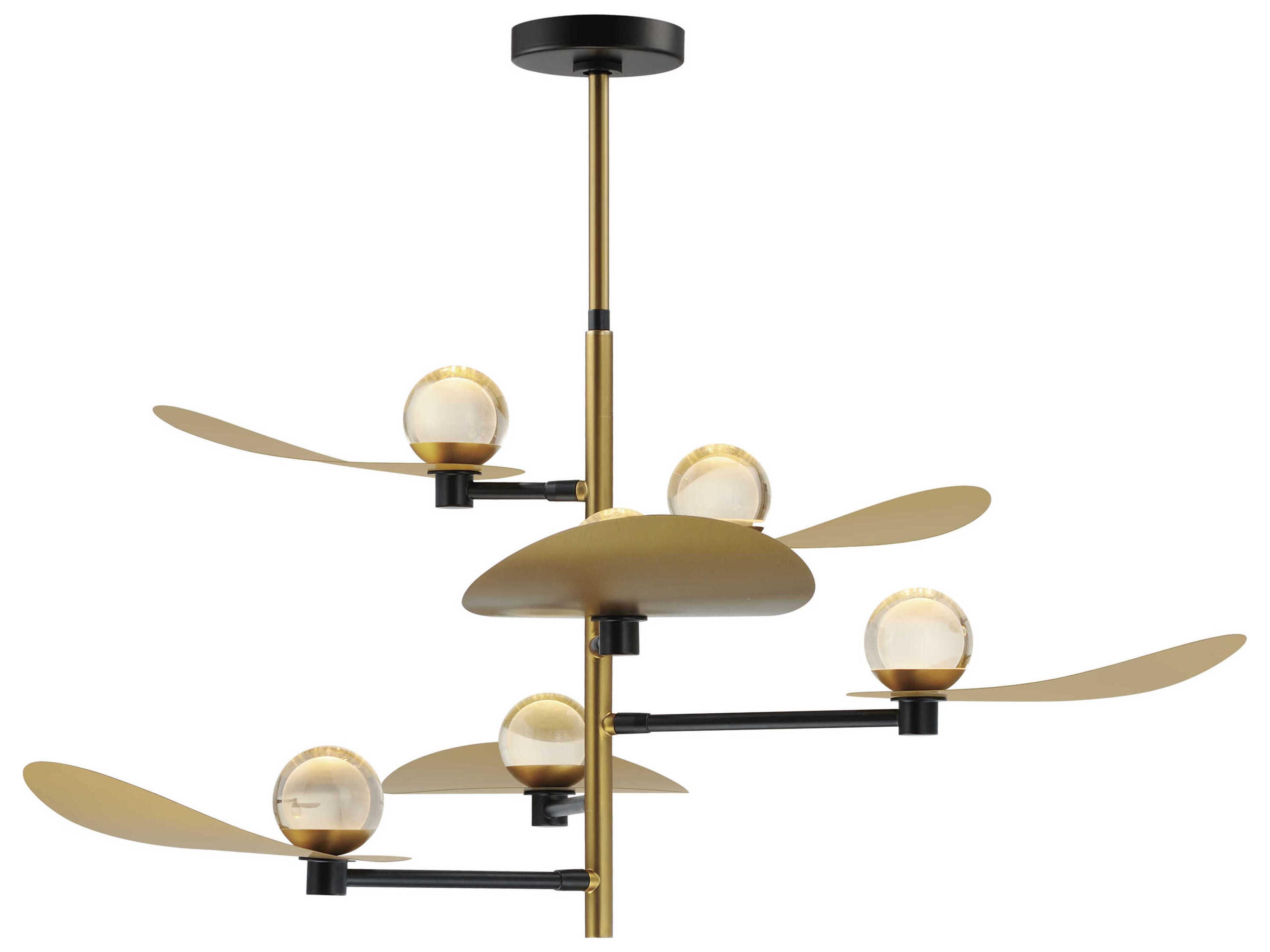 Pearl 6-Light Black Natural Aged Brass Crystal LED Chandelier