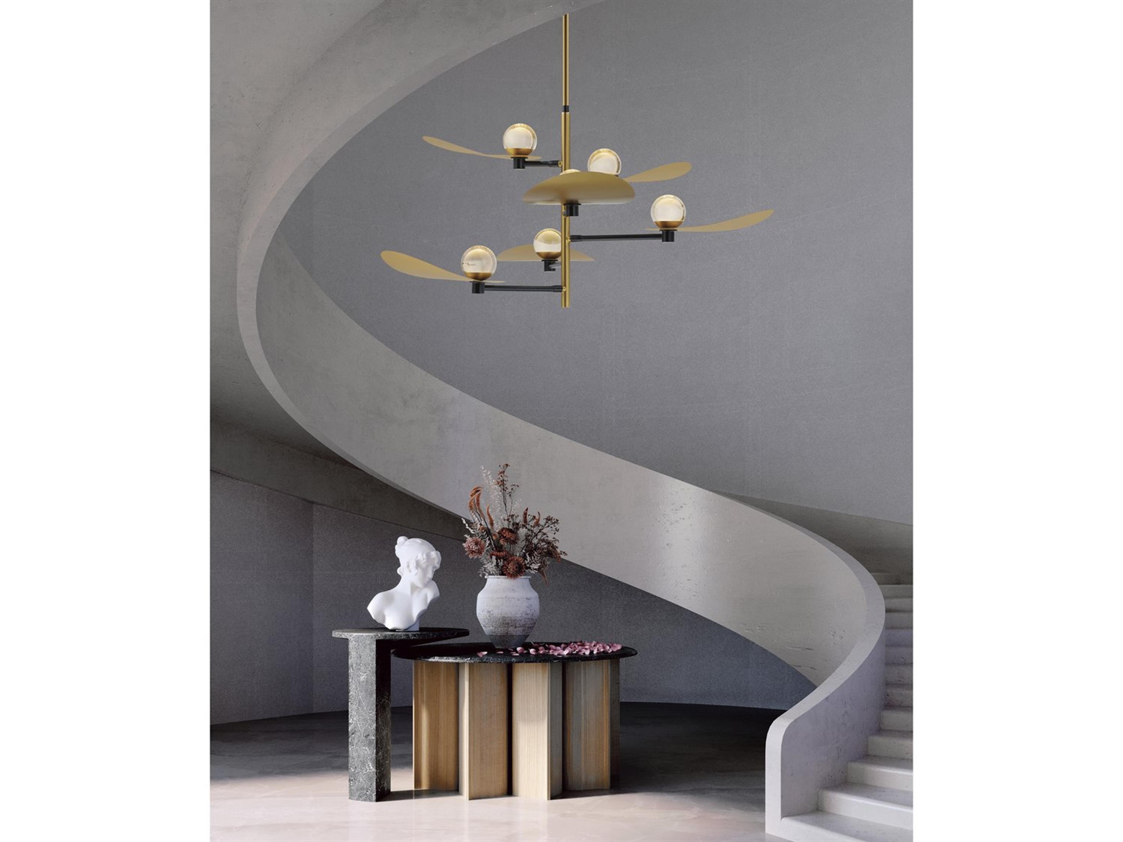 ET2 Pearl 6-Light Black Natural Aged Brass Crystal LED Chandelier