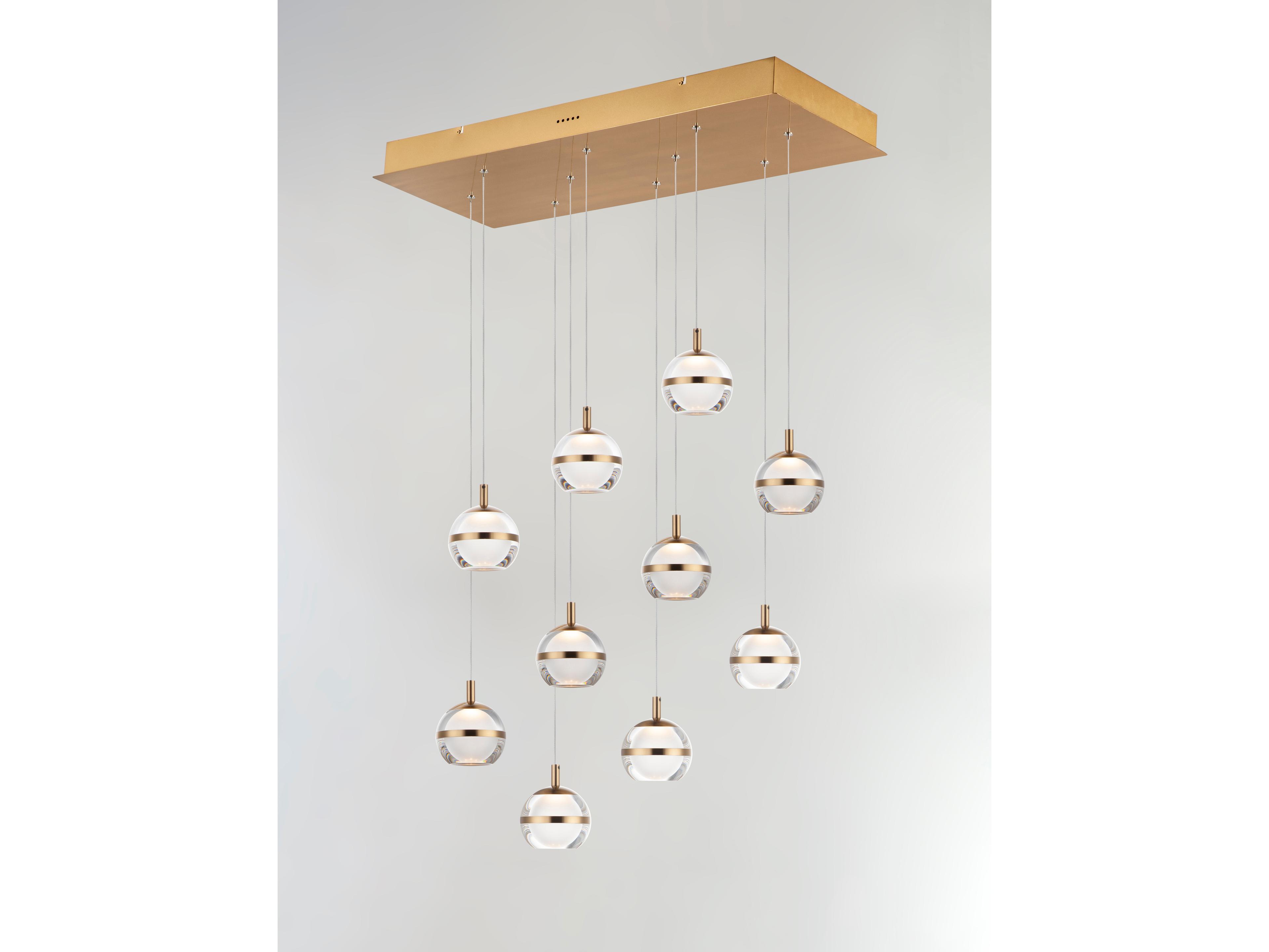 ET2 Swank 10-Light Natural Aged Brass LED Globe Linear Island Pendant