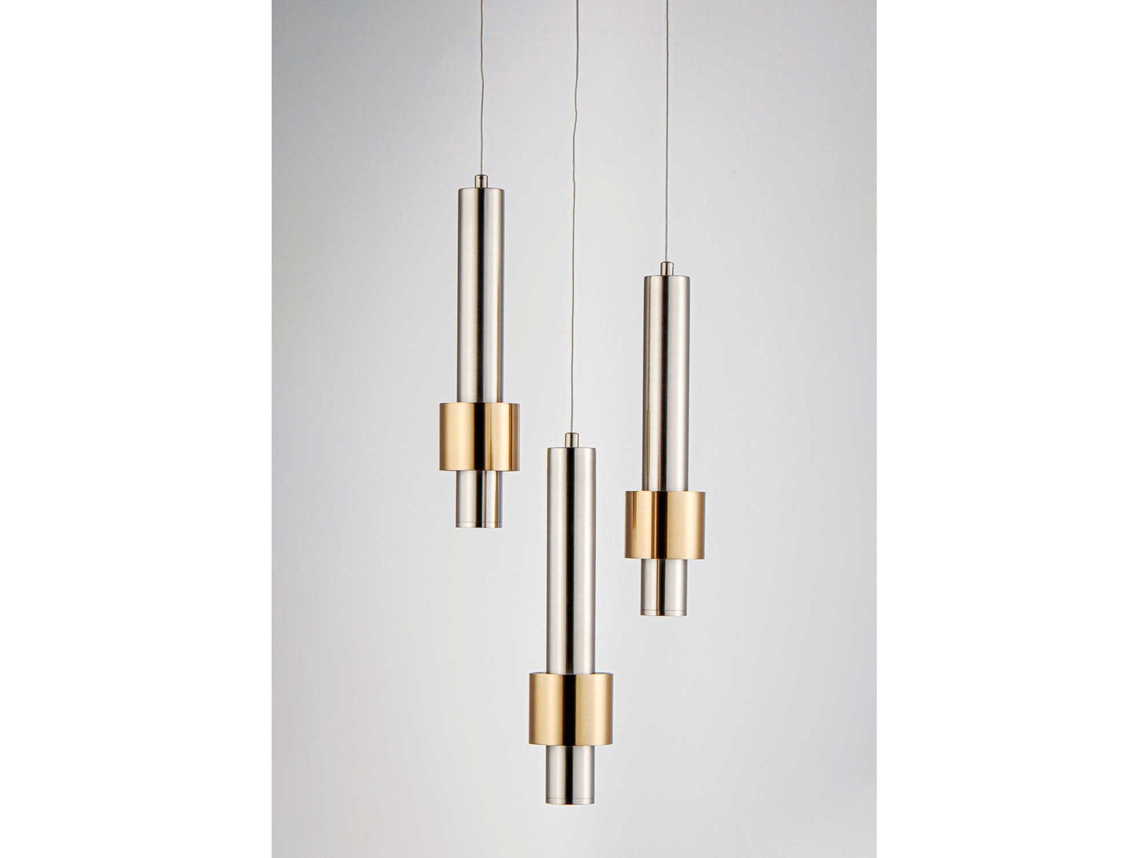 ET2 Reveal 3-Light Satin Nickel Brass LED Cylinder Geometric Mini Pendant