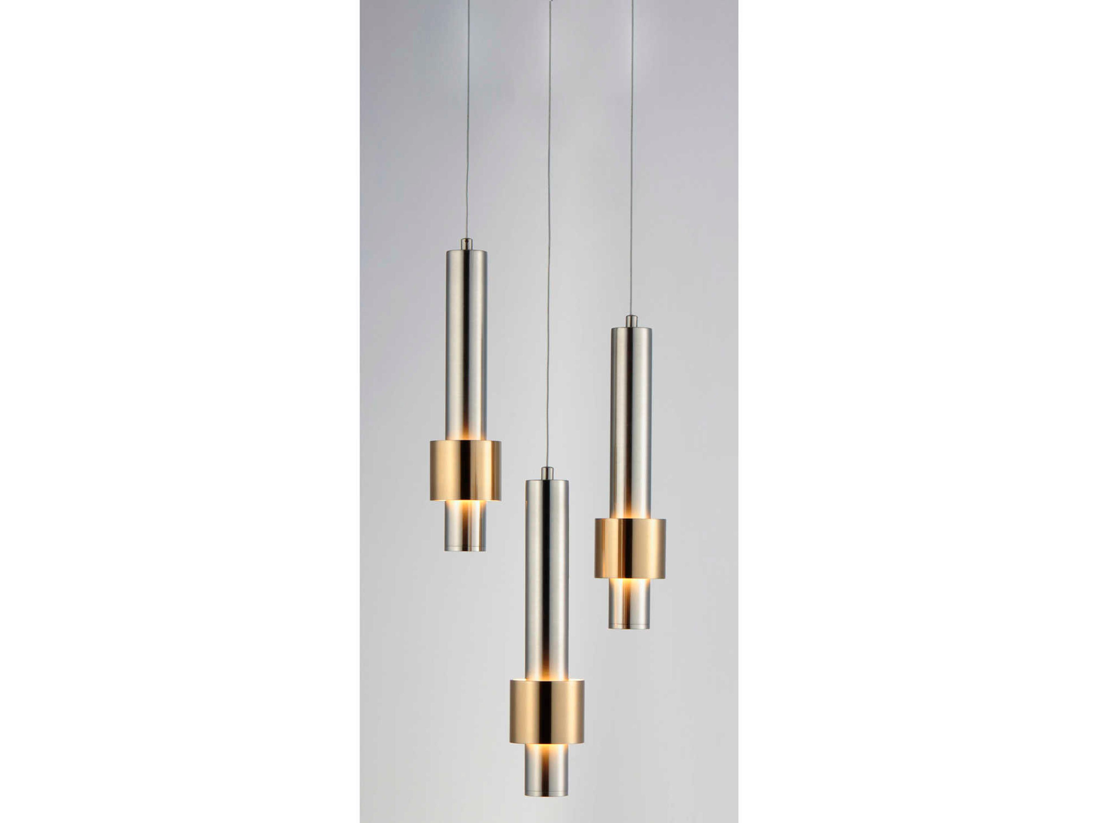 ET2 Reveal 3-Light Satin Nickel Brass LED Cylinder Geometric Mini Pendant