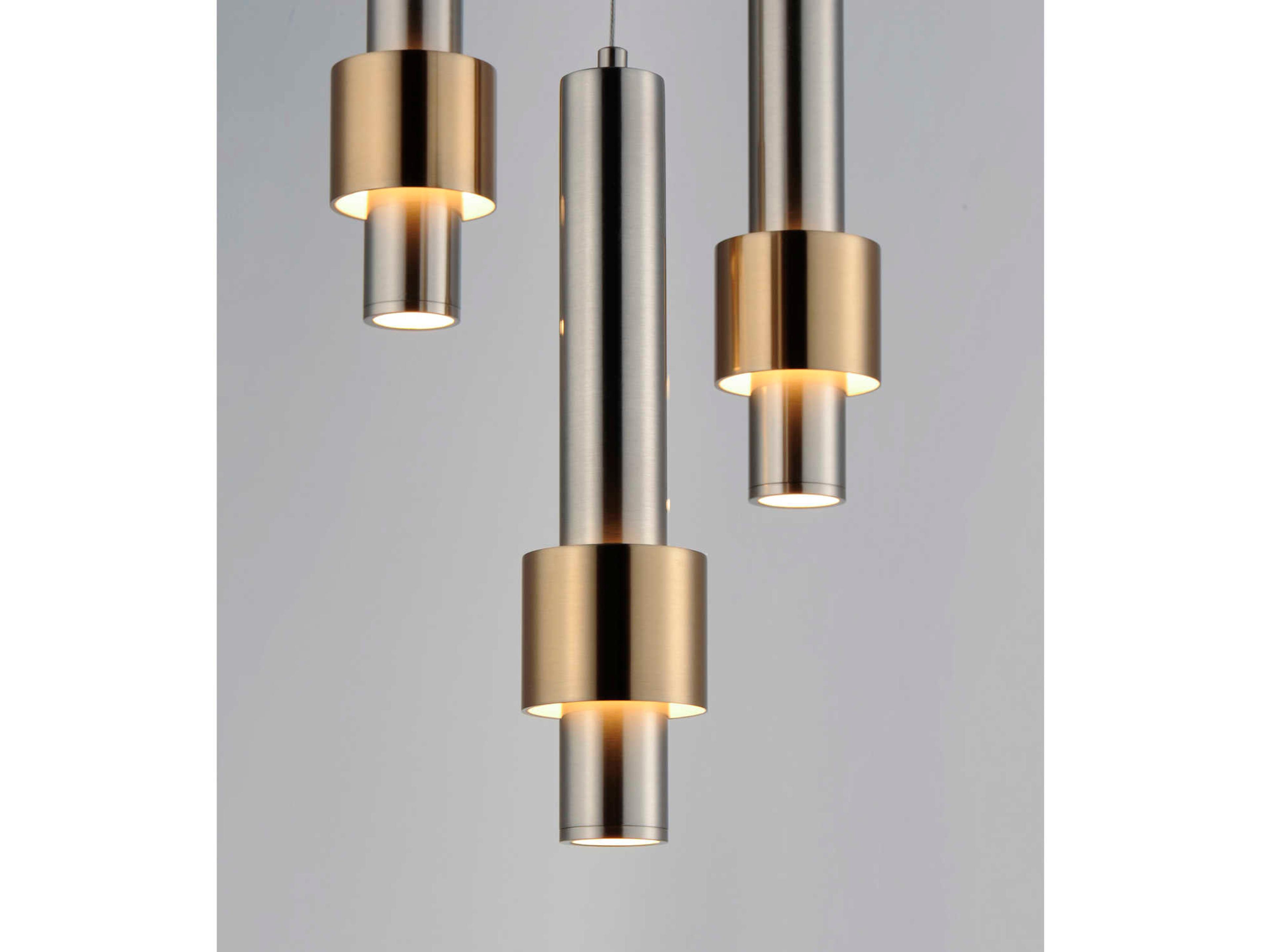 ET2 Reveal 3-Light Satin Nickel Brass LED Cylinder Geometric Mini Pendant