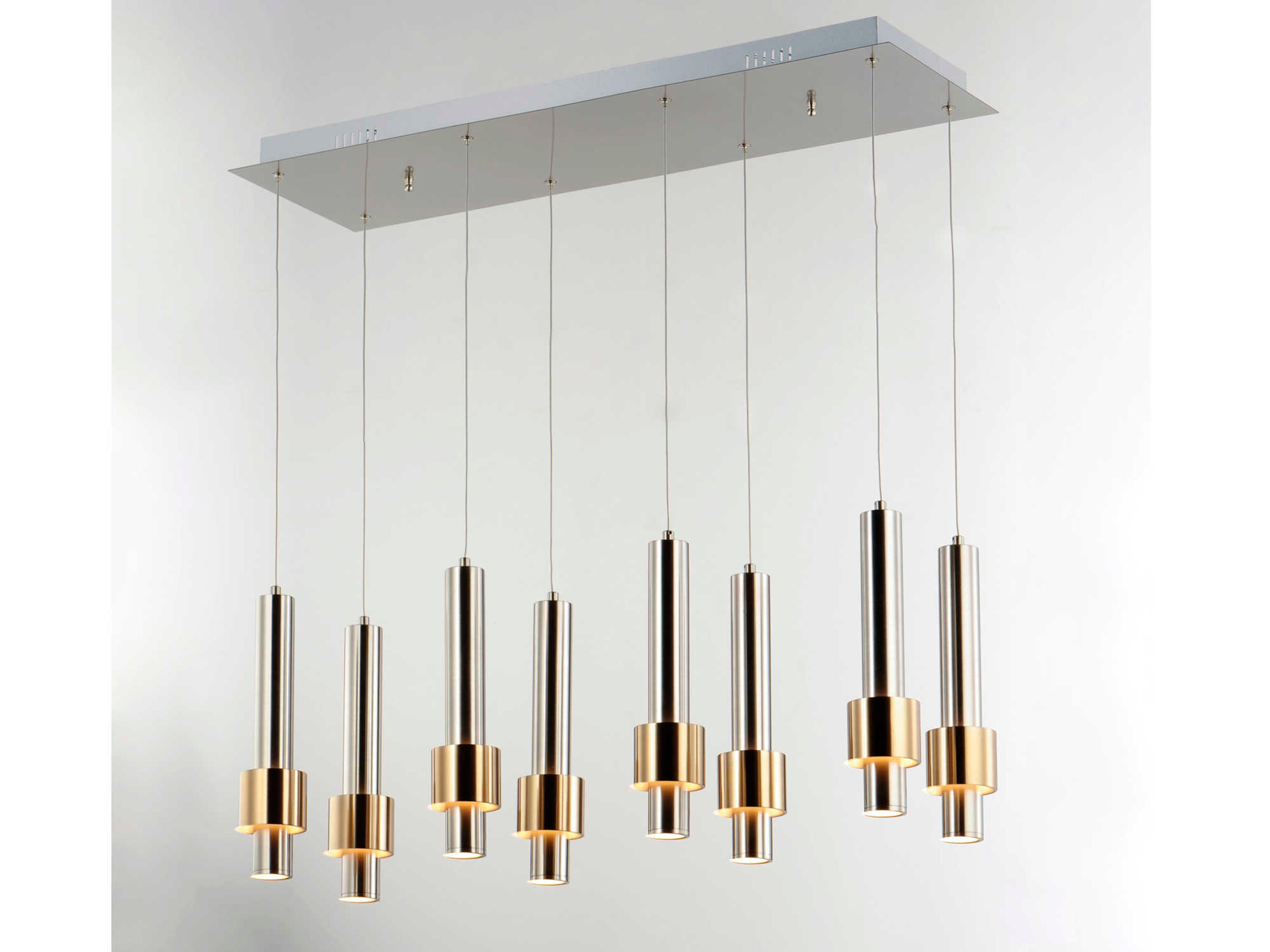ET2 Reveal 8-Light Satin Nickel Brass LED Cylinder Geometric Island Pendant