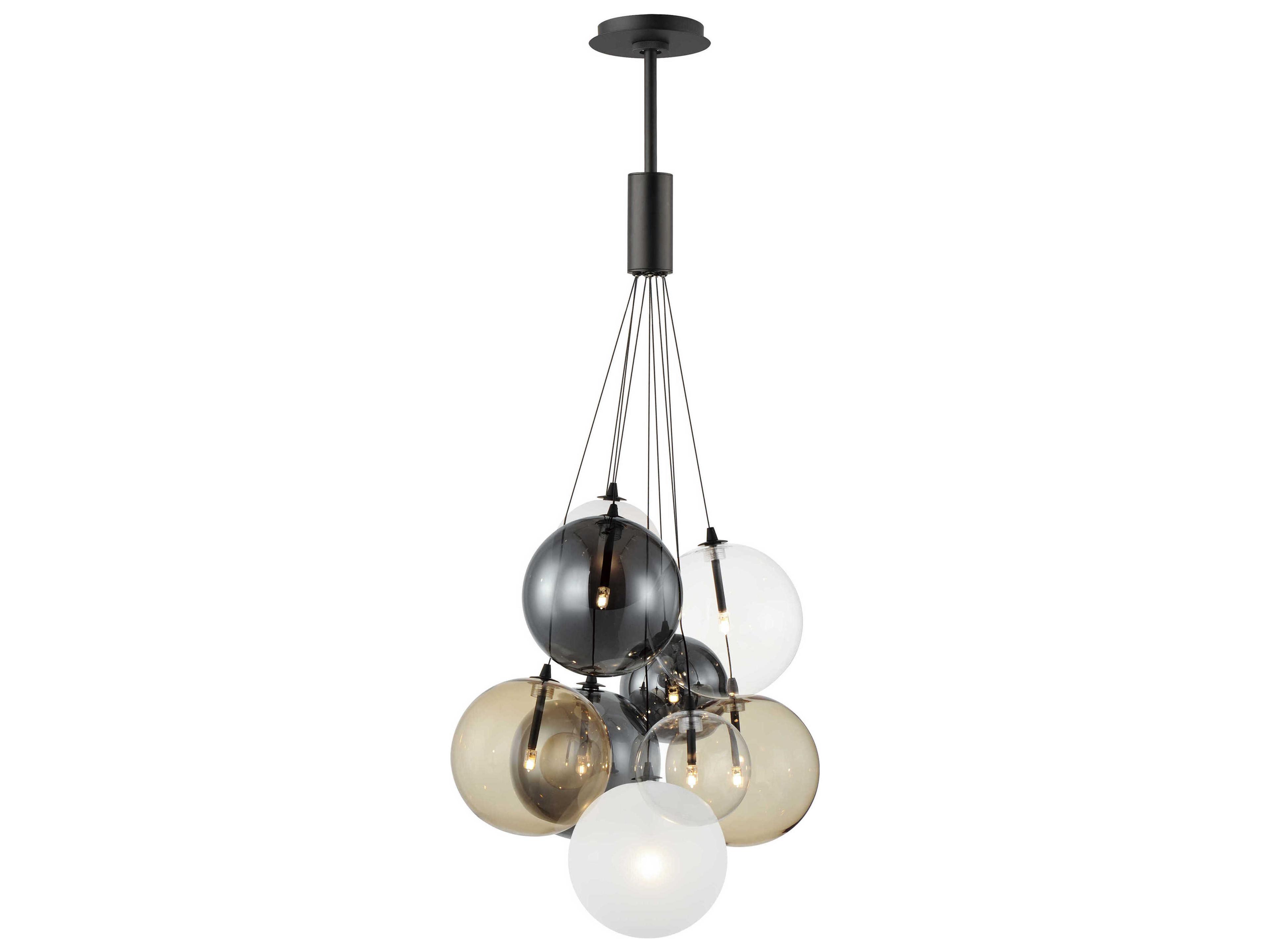 Burst 9-Light Black Glass LED Globe Pendant